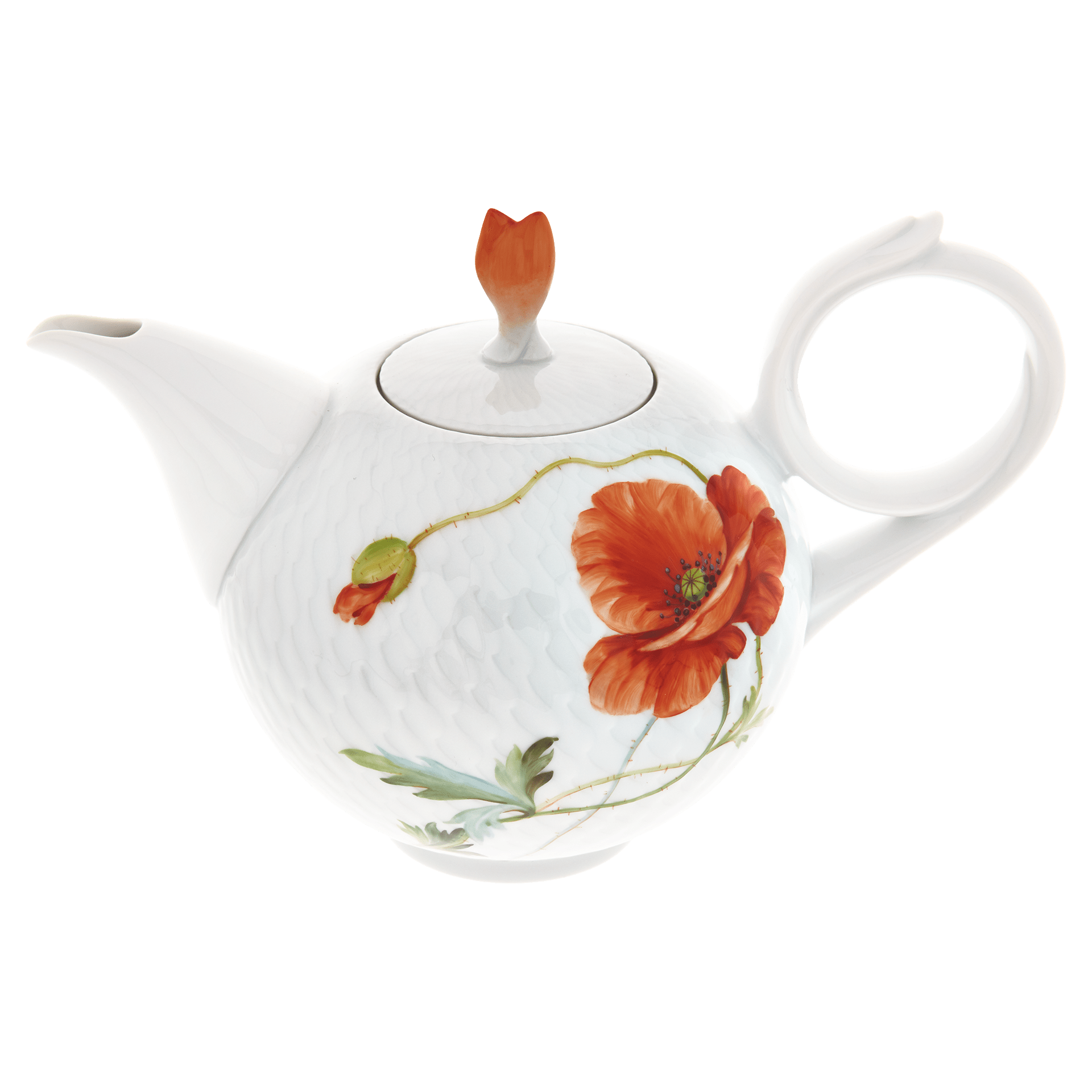 Teekanne, Blumenmalerei "Wilder Mohn", rot, weißer Rand, V 1,05 l | Meissen Wellenspiel Relief 615201 - 29727 - Meissen Weimar