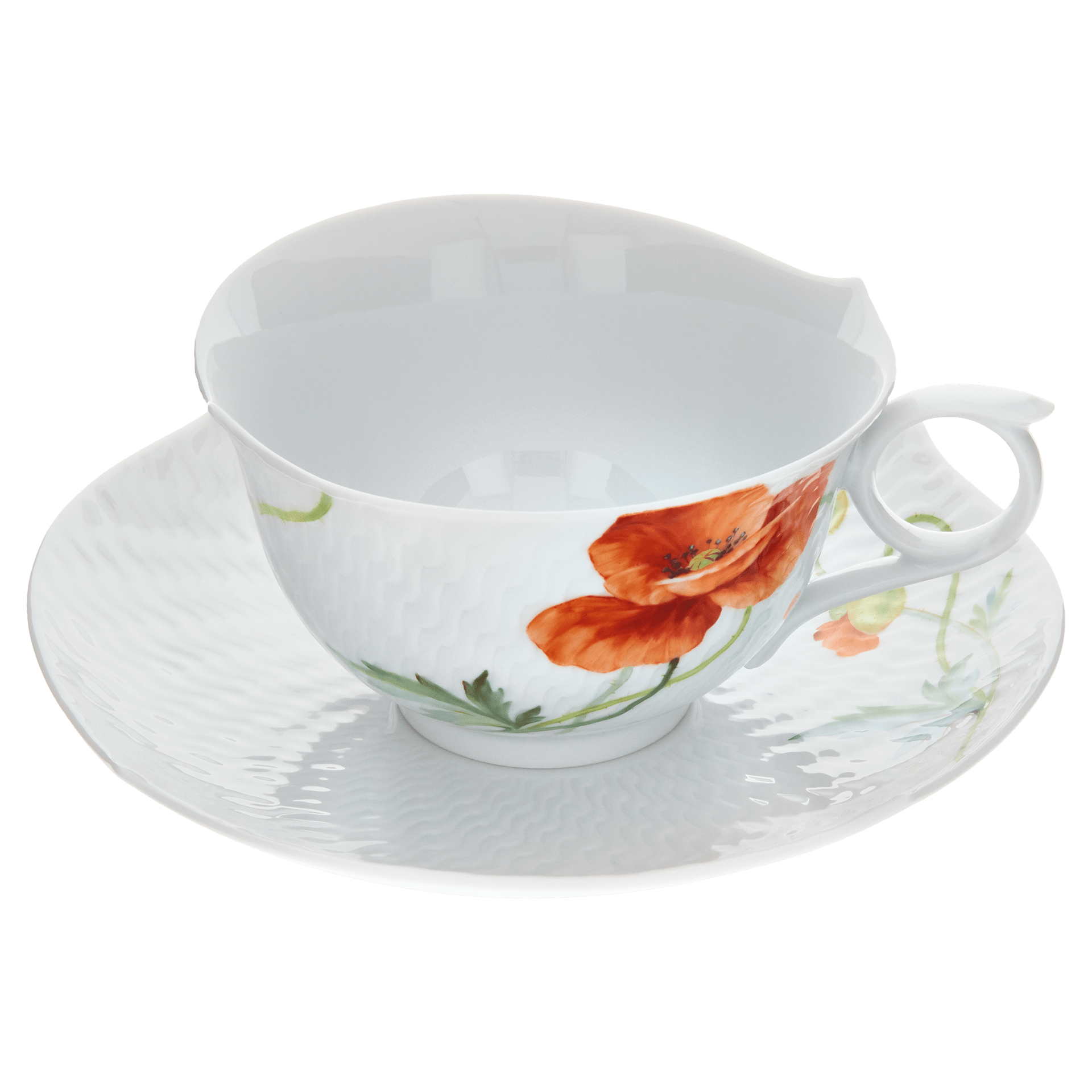 Teetasse, Blumenmalerei "Wilder Mohn", rot, weißer Rand, 0,15 l | Meissen Wellenspiel Relief 615201 - 29633 - Meissen Weimar
