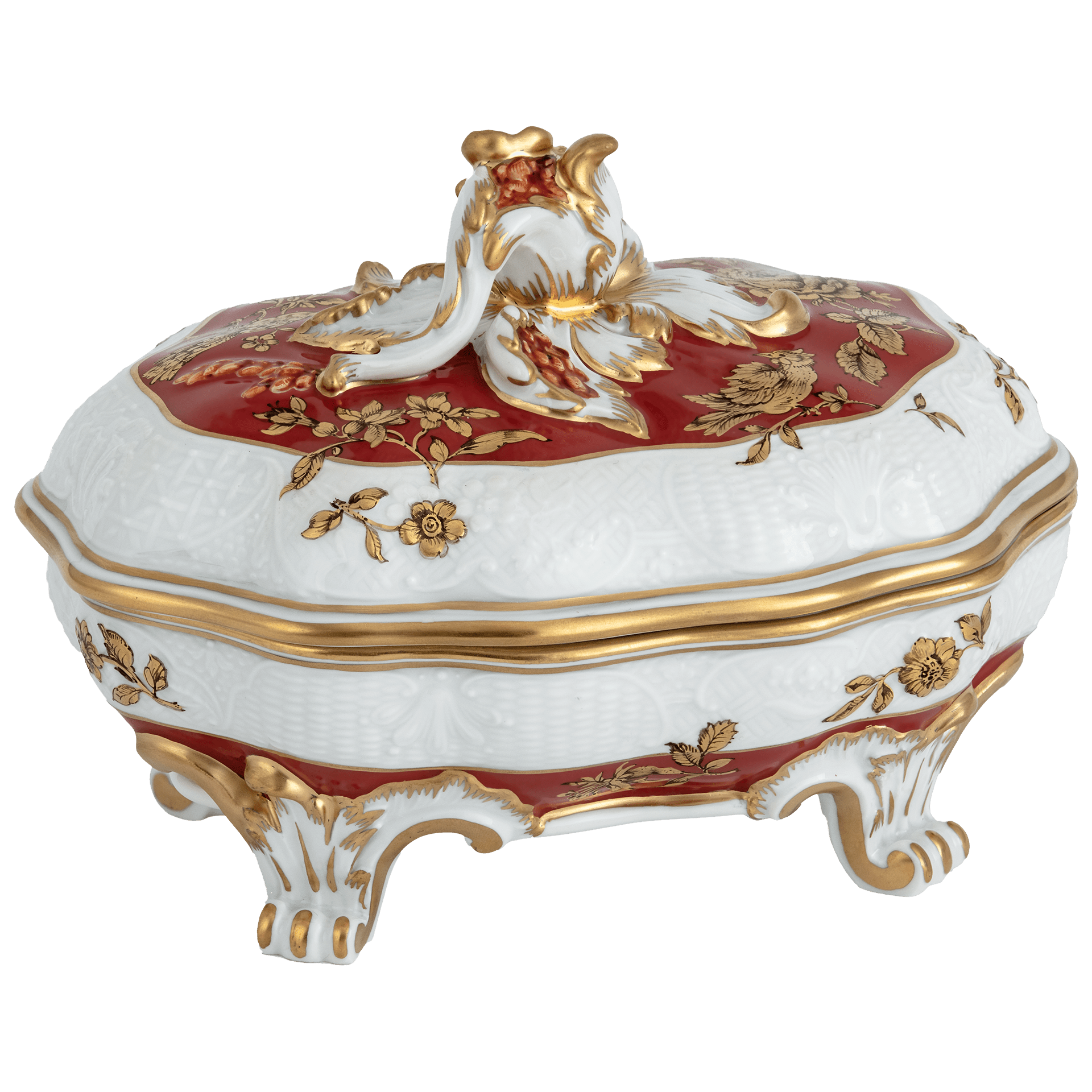 Terrine mit Pfefferschote, Rot - Gold - Relief, H 11,5 cm, Limitiert 25 Stück | Meissen Limitierte Meisterwerke 20a874-55524 - Meissen Weimar