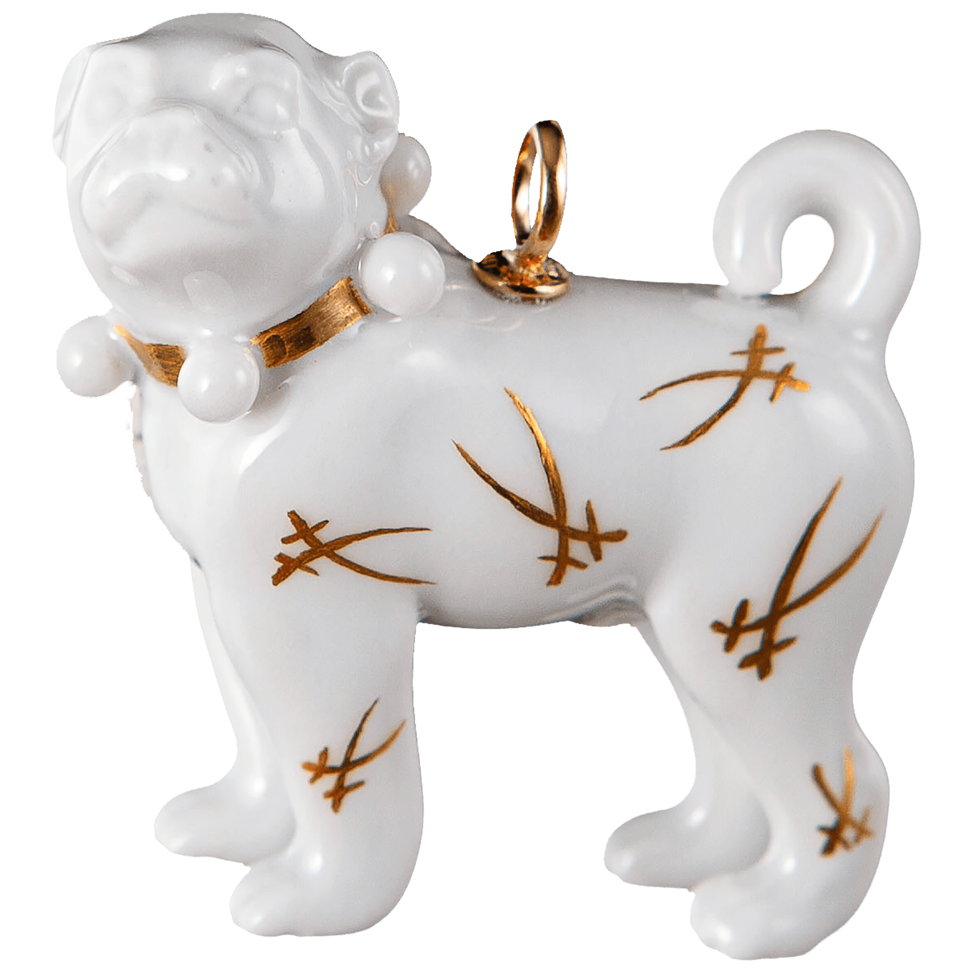Tieranhänger Mops Schwerter in Gold, H 3,4 cm | Meissen Porzellananhänger 90a271-78m21 - Meissen Weimar