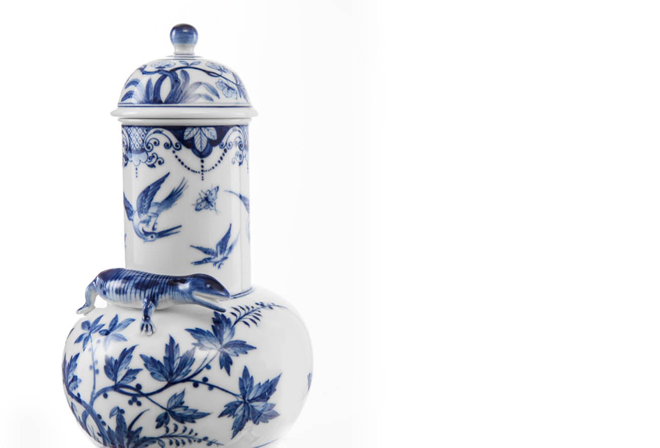 Vase Blauer Kranich, H 24 cm | Meissen Vasen Kollektion 818274 - 51322 - Meissen Weimar