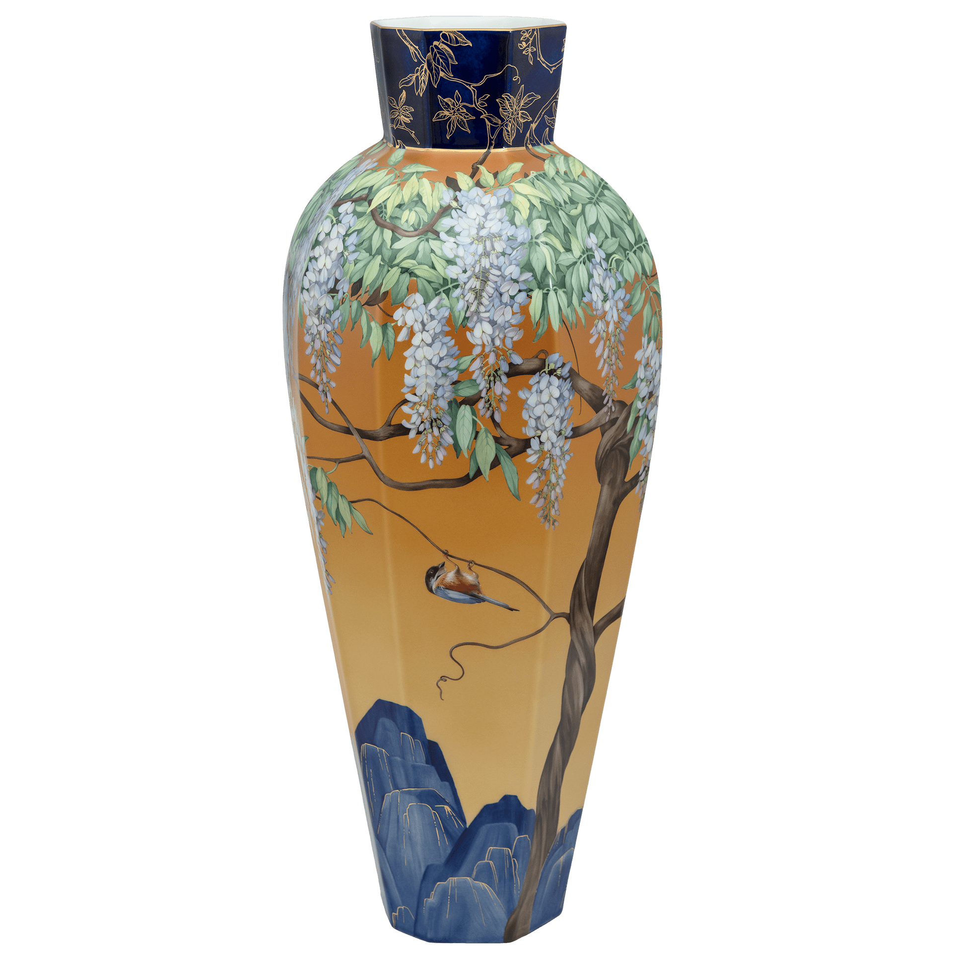 Vase Blauregen bei Sonnenuntergang, Porzellan, H 71 cm | Meissen Limitierte Meisterwerke 236584-50476 - Meissen Weimar