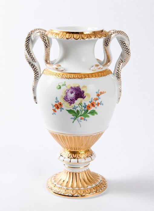 Vase, Blume 2 Mitte, bunt, Malereien Goldbronze, H 23 cm | Meissen Vasen-Kollektion