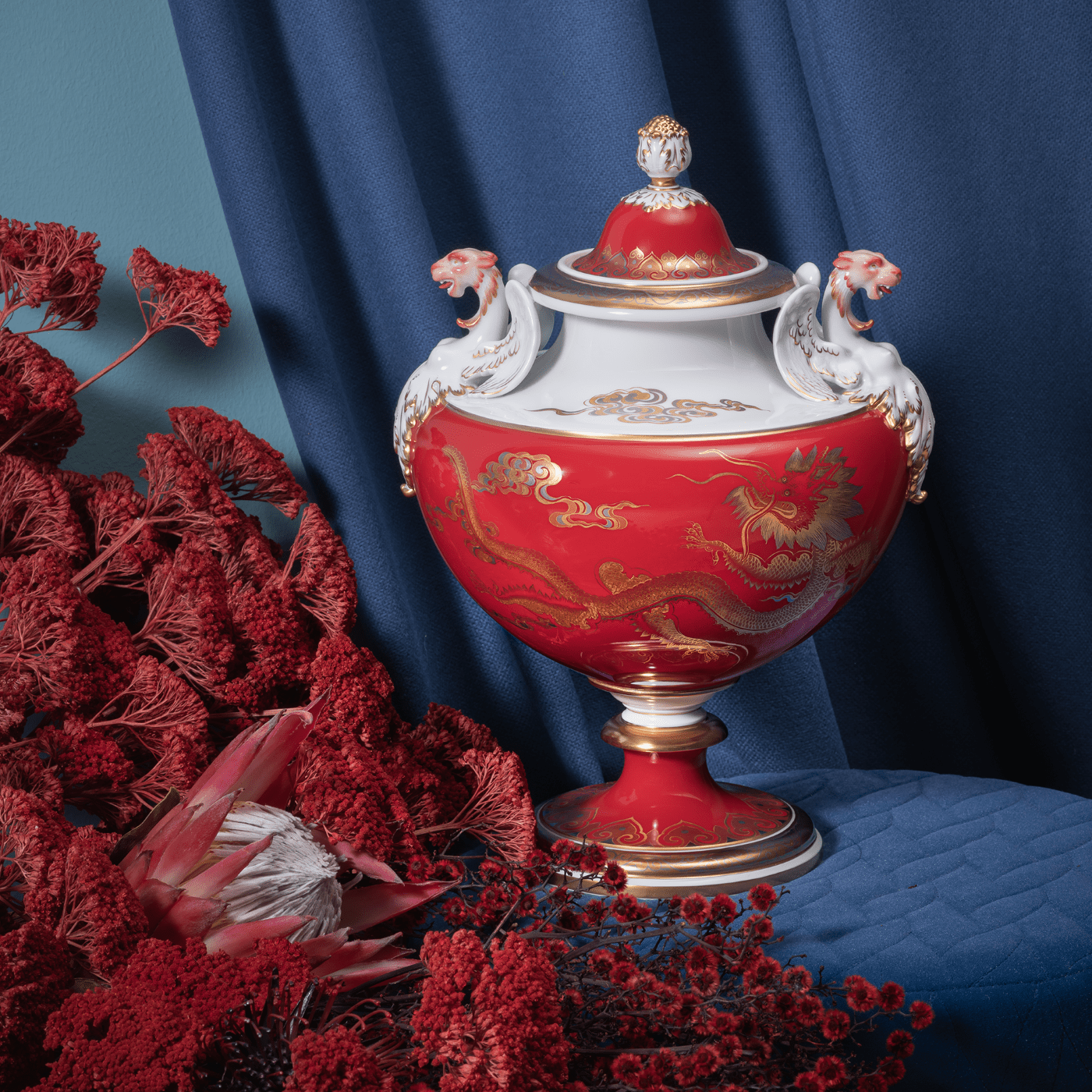 Vase Dragons, Rot - Gold, H 33 cm | Meissen Limited Edition 59a184 - 51240 - Meissen Weimar