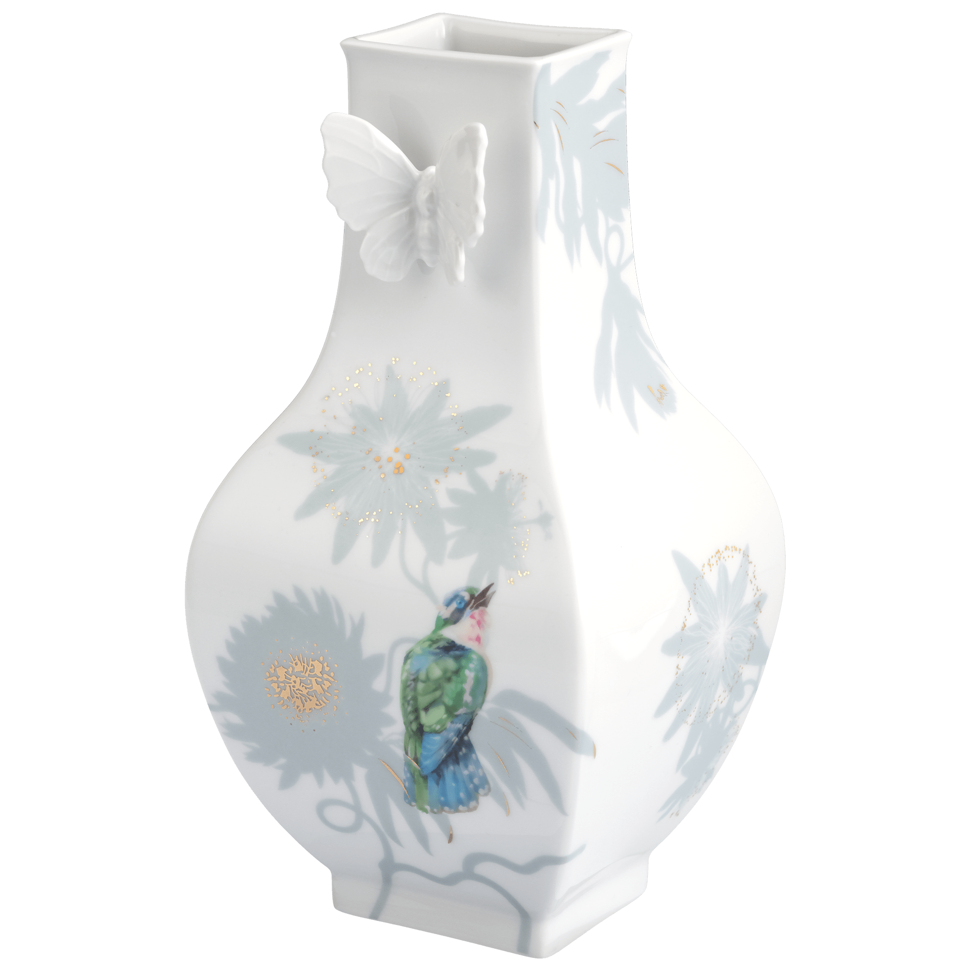 Vase, eckig, groß, Exotic Spring, H 25,5 cm | Meissen Butterfly Collection 61A196 - 50909 - Meissen Weimar