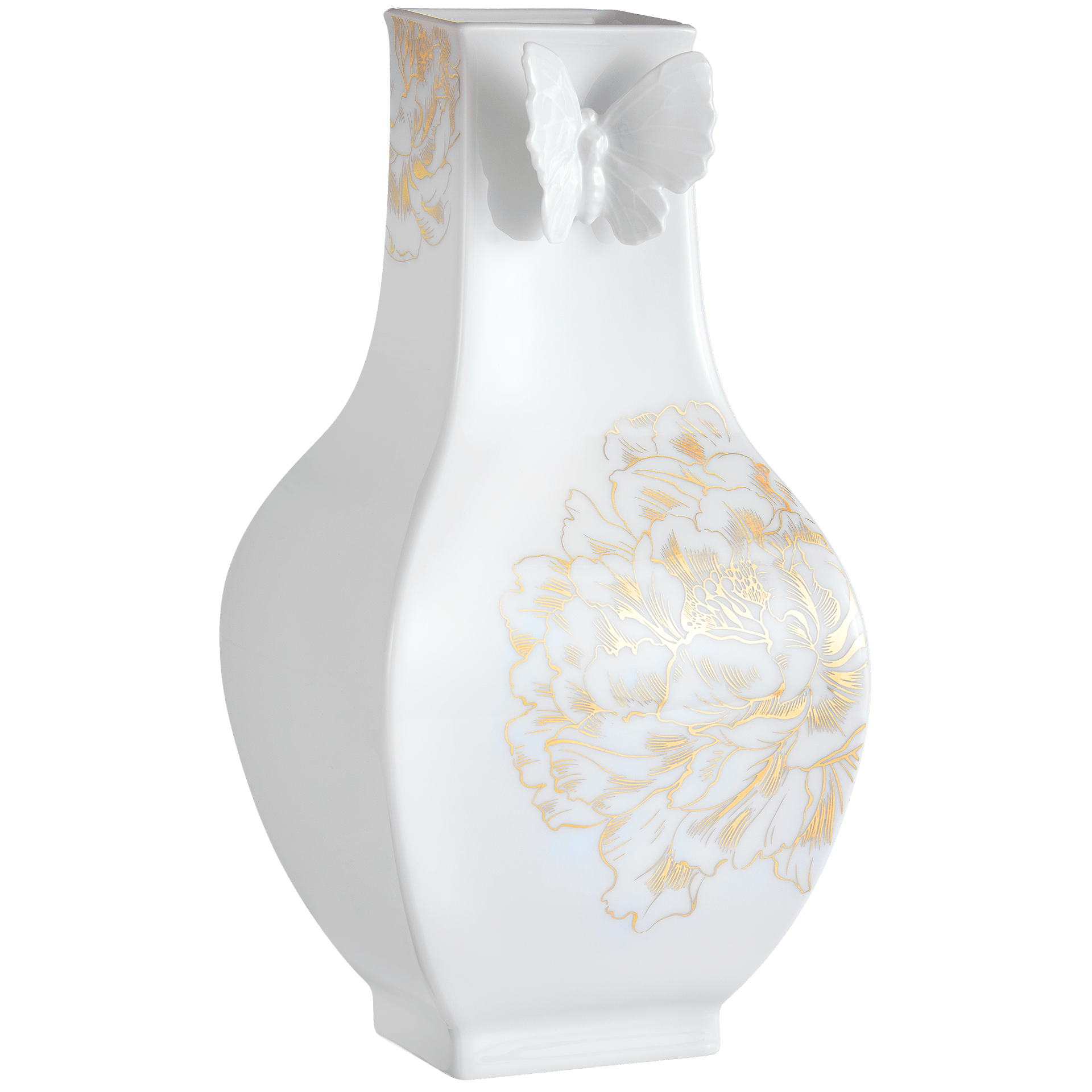 Vase, eckig, groß, "Giant Bloom Gold", H 25,5 cm | Meissen Butterfly Collection 79A830 - 50909 - Meissen Weimar