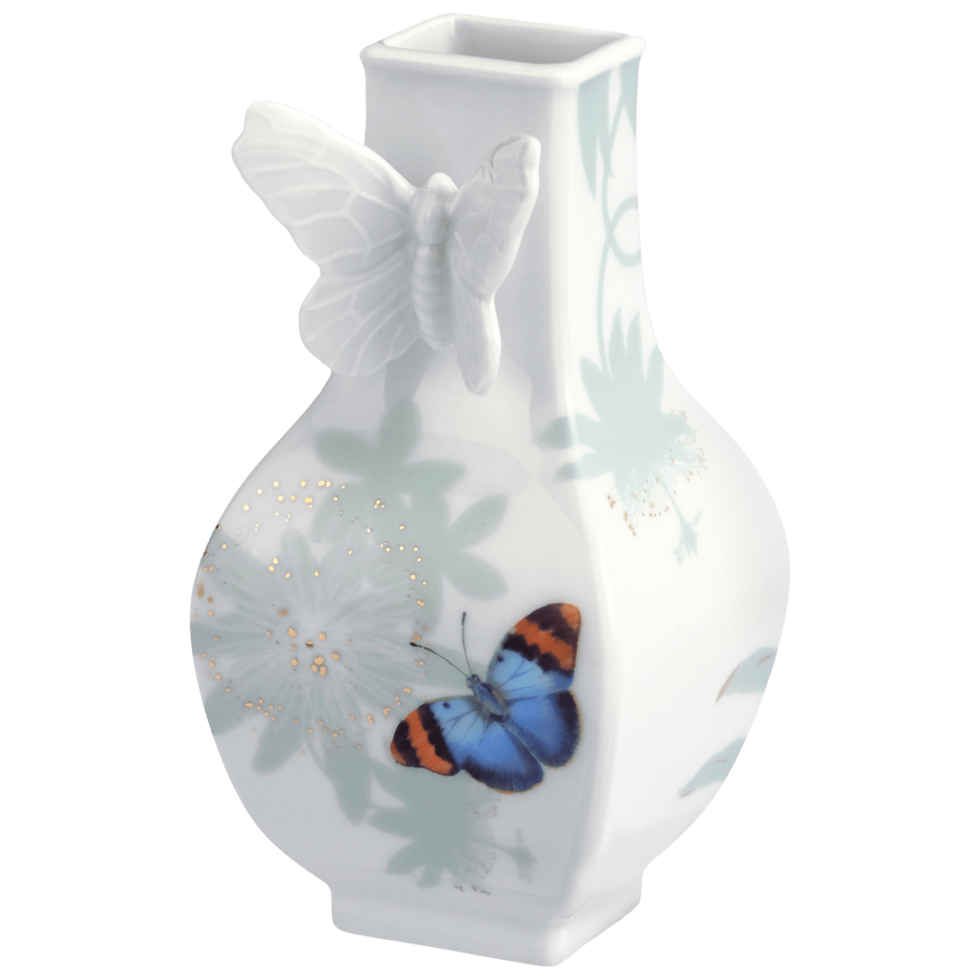 Vase, eckig, klein, Exotic Spring, H 13 cm | Meissen Butterfly Collection 61A195 - 50908 - Meissen Weimar