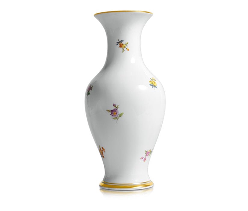 Vase, Gestreute Blümchen, bunt, Goldrand, H 24 cm | Meissen Form 'Neuer Ausschnitt' 010110 - 50198 - Meissen Weimar