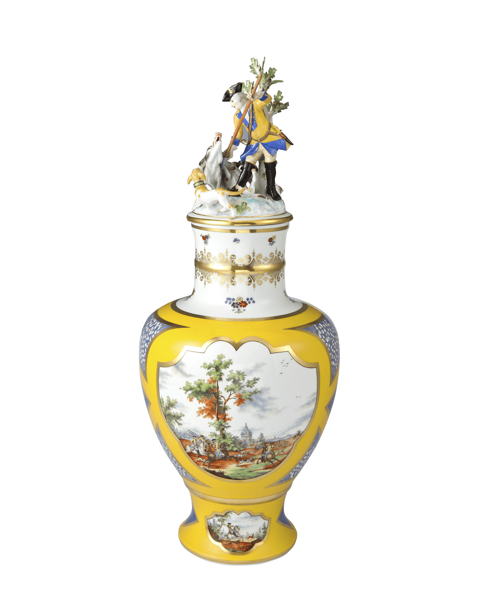 Vase Jugdmalerei nach Ridinger, gelber Fond, H 65 cm, limitiert | Meissen Limitierte Meisterwerke 278584 - 51325 - Meissen Weimar