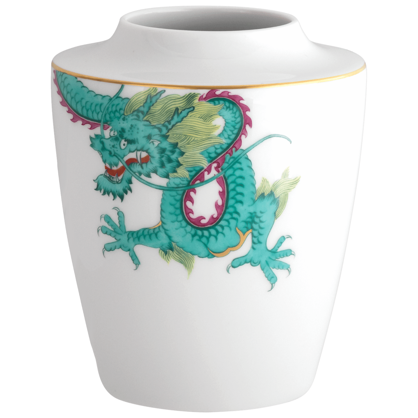 Vase klein, Malerei 'Glücksdrache', grün, purpur, gelb | Meissen Cosmopolitan 33A318 - 50532 - Meissen Weimar
