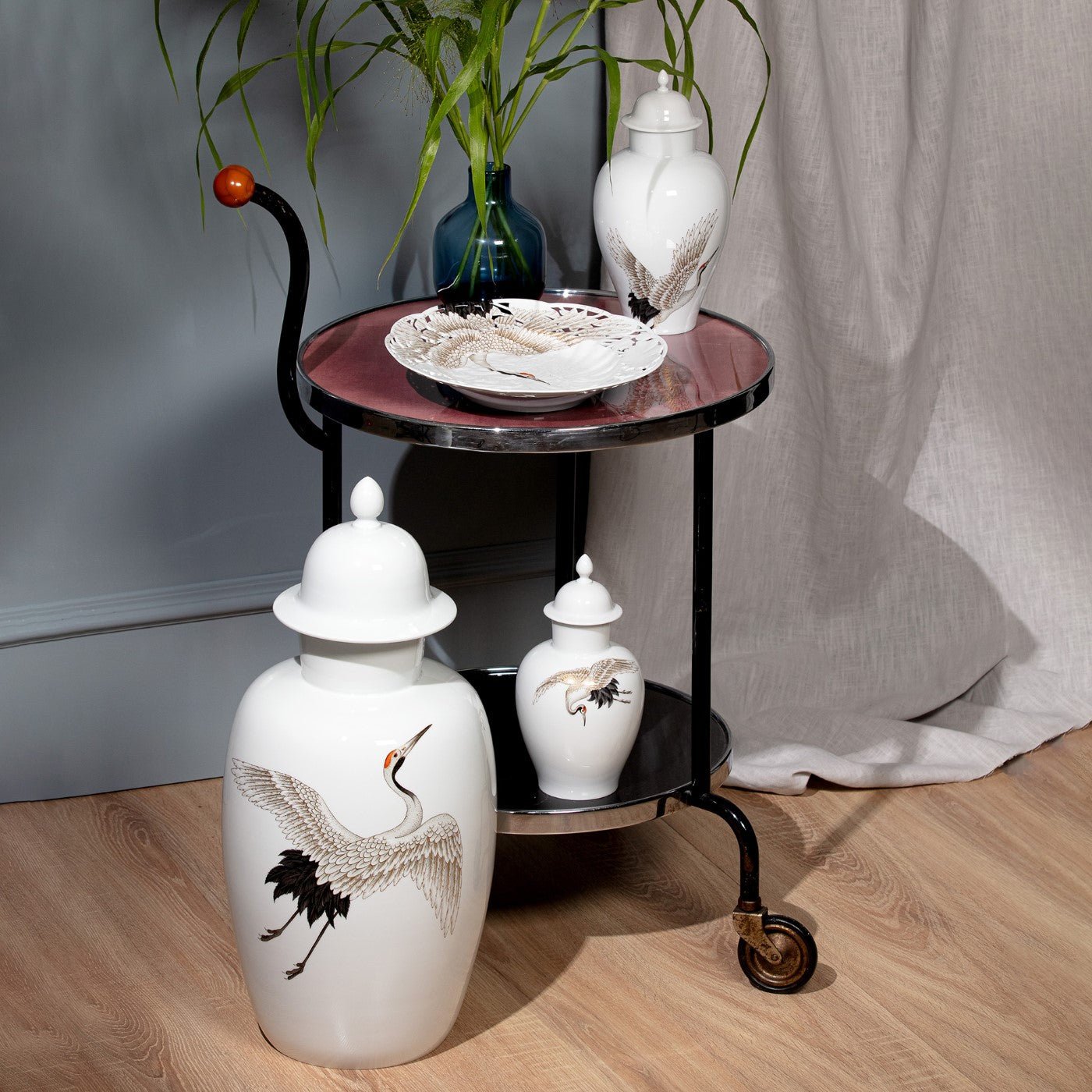 Vase Kranich, Weiß - Braun, H 53 cm, limitiert | Meissen Limitierte Meisterwerke 61a284 - 51114 - Meissen Weimar