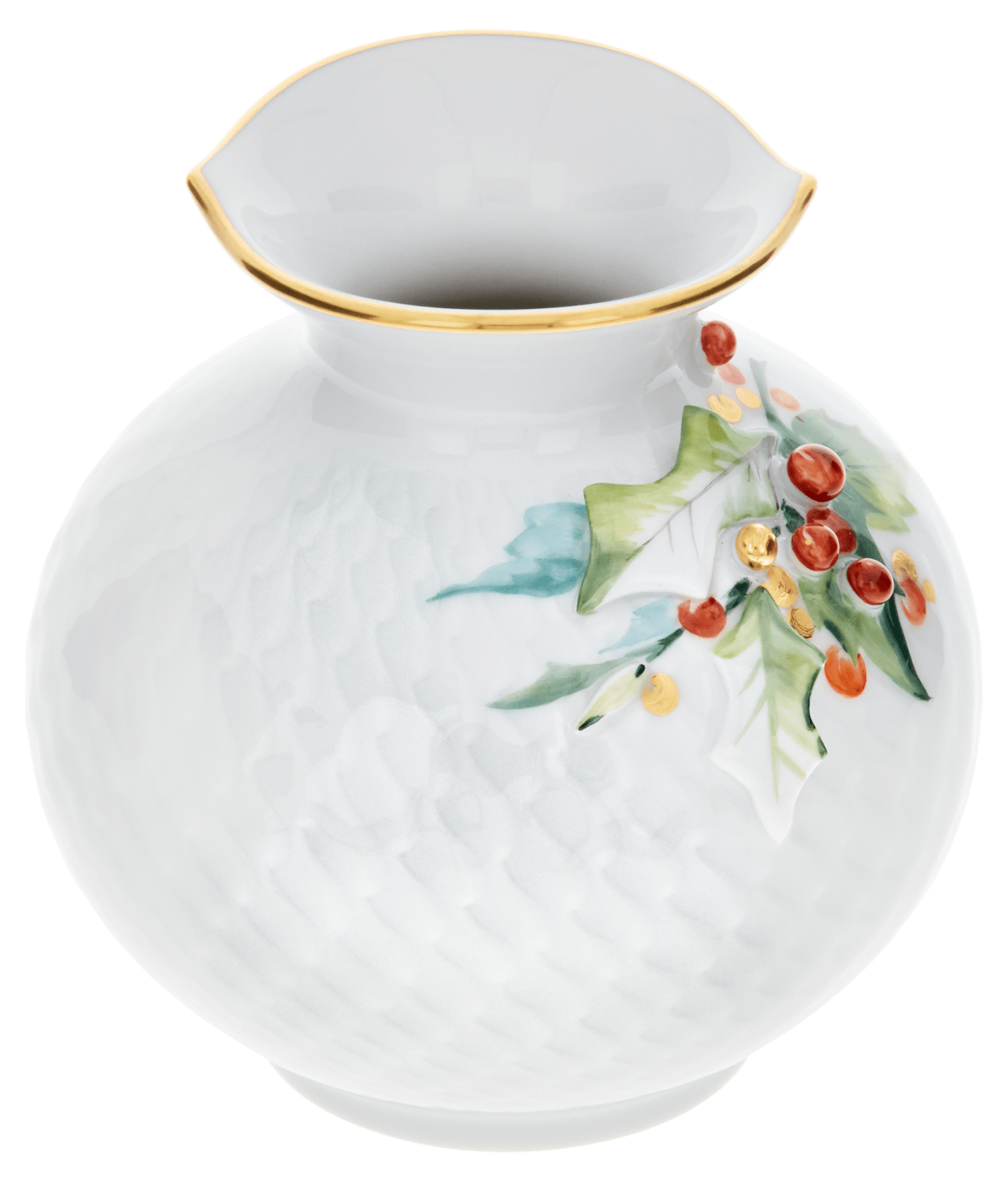 Vase mit Belag, Stechpalme, bunt und gold staffiert, H 9 cm | Accessoires Meissen Wellenspiel Relief 719391 - 50904 - Meissen Weimar