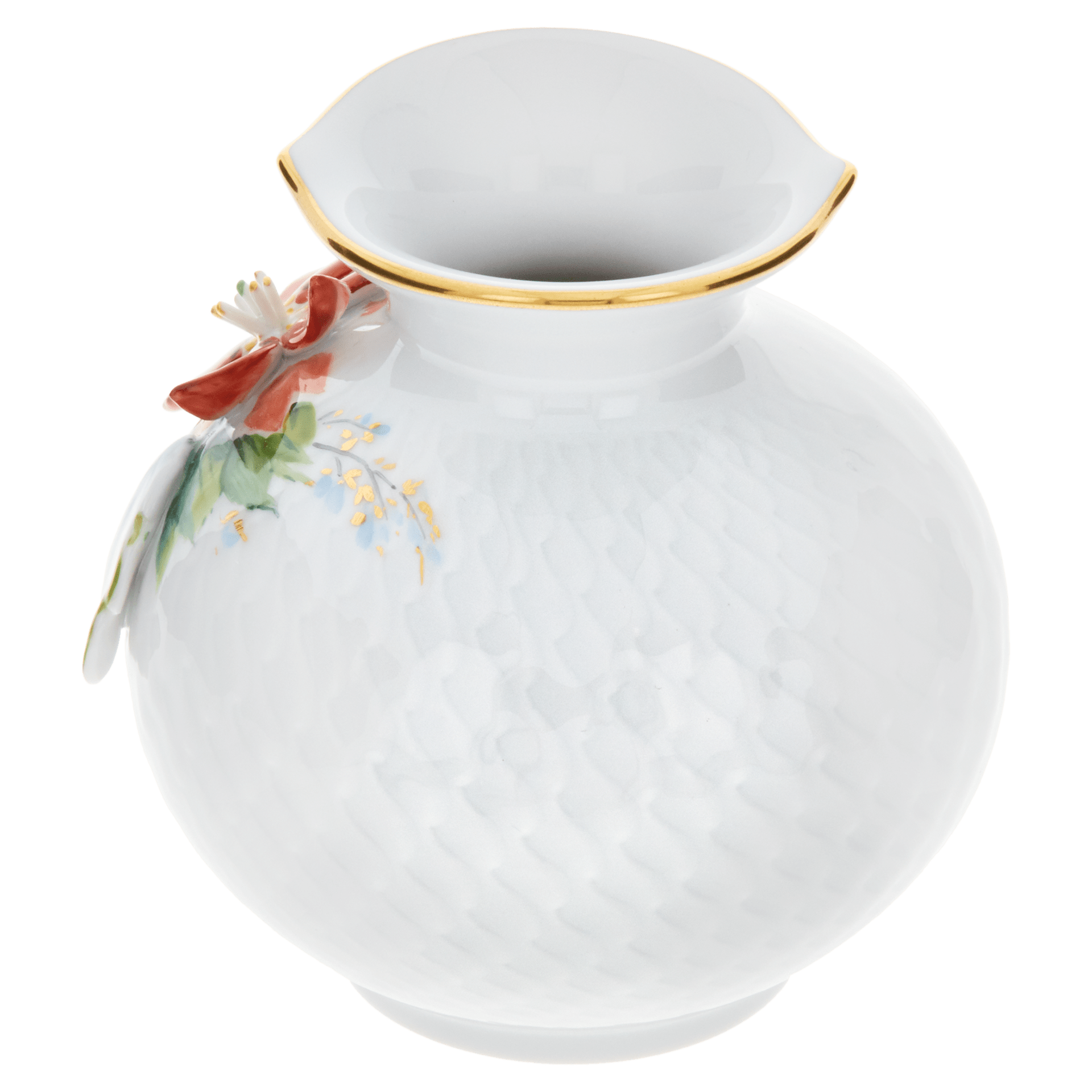 Vase mit Belag, Weihnachtsstern, bunt und gold staffiert, H 9 cm | Accessoires Meissen Wellenspiel Relief 719391 - 50905 - Meissen Weimar