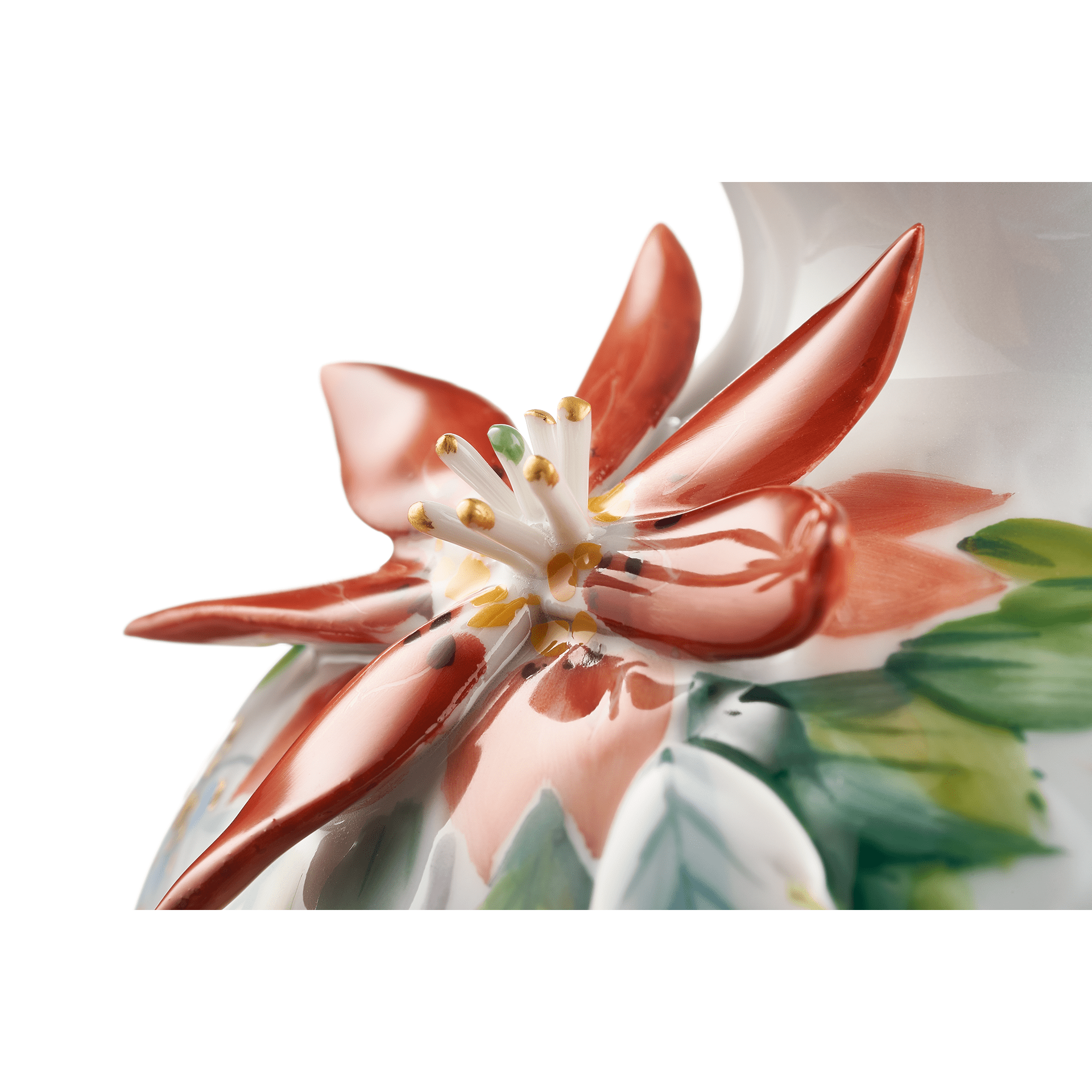 Vase mit Belag, Weihnachtsstern, bunt und gold staffiert, H 9 cm | Accessoires Meissen Wellenspiel Relief 719391 - 50905 - Meissen Weimar