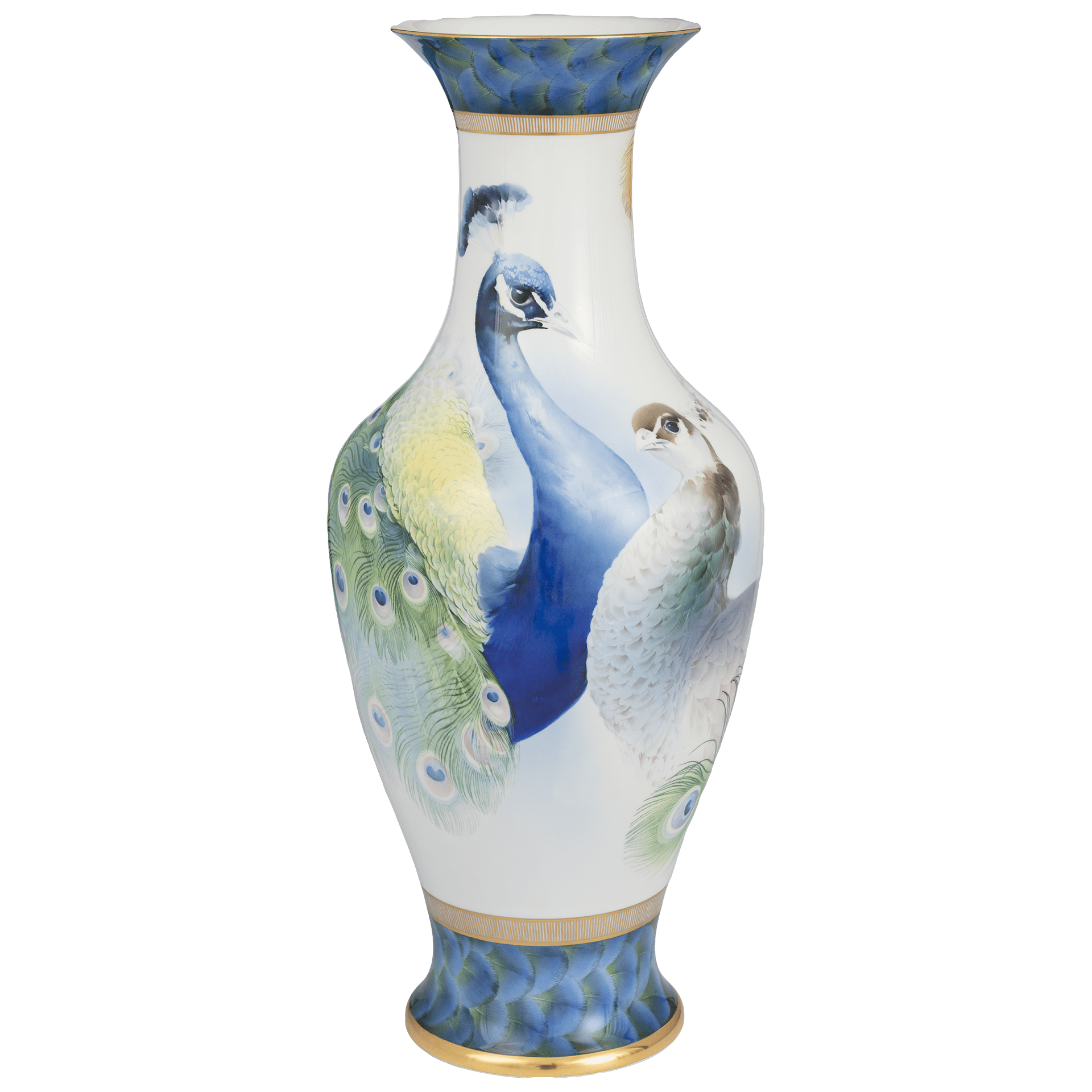 Vase Pfauenpracht, Weiß - Blau, H 79,5 cm | Meissen Exklusiv - Kollektion 26a380 - 50486 - Meissen Weimar