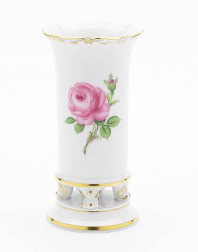 Vase, Rose mitte, bunt, Goldrand, H 14 cm | Meissen Vasen - Form "Neuer Ausschnitt" 020110 - 50122 - Meissen Weimar