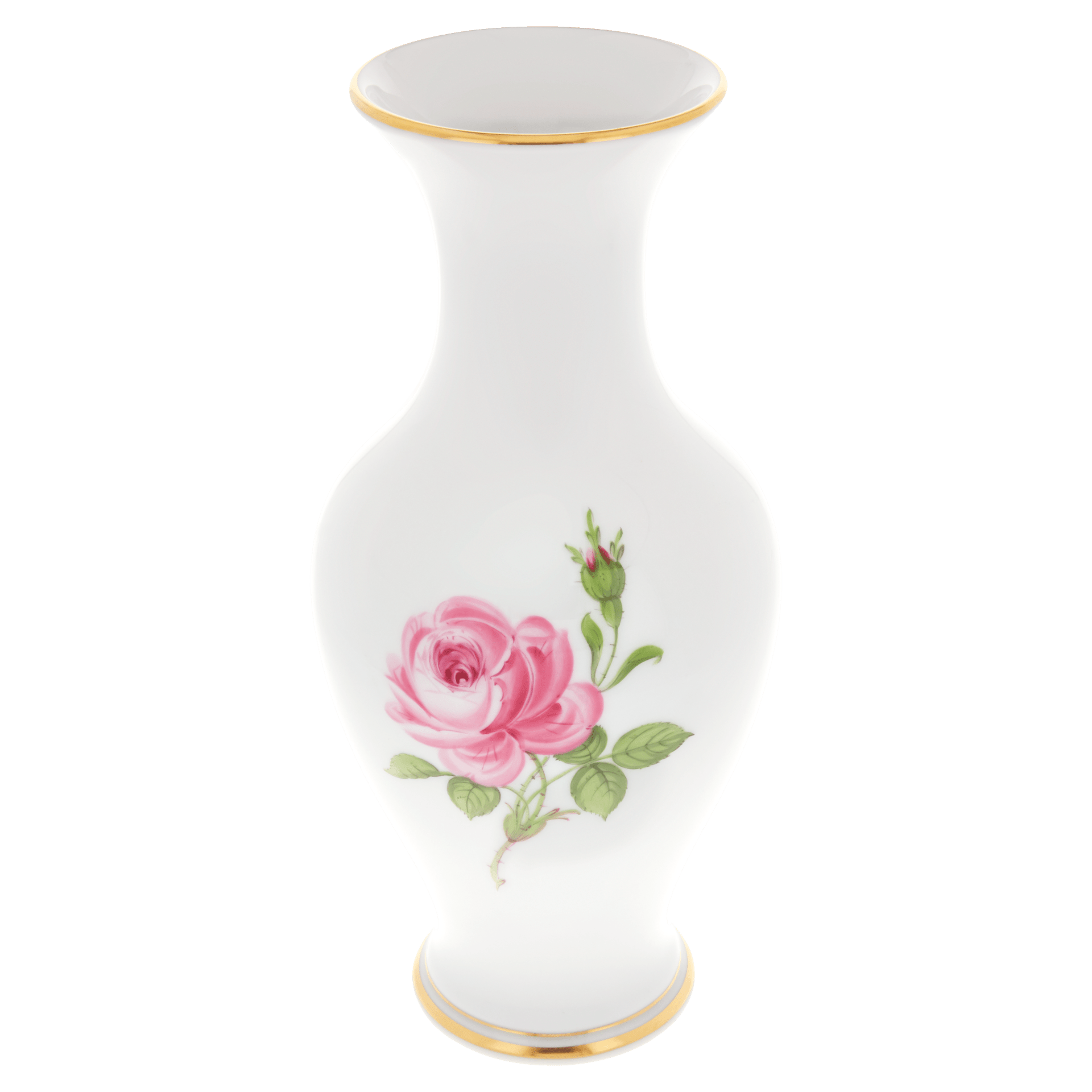 Vase, Rose mitte, bunt, Goldrand, H 24 cm | Meissen Porzellan - Kollektion Neuer Ausschnitt 020110 - 50198 - Meissen Weimar