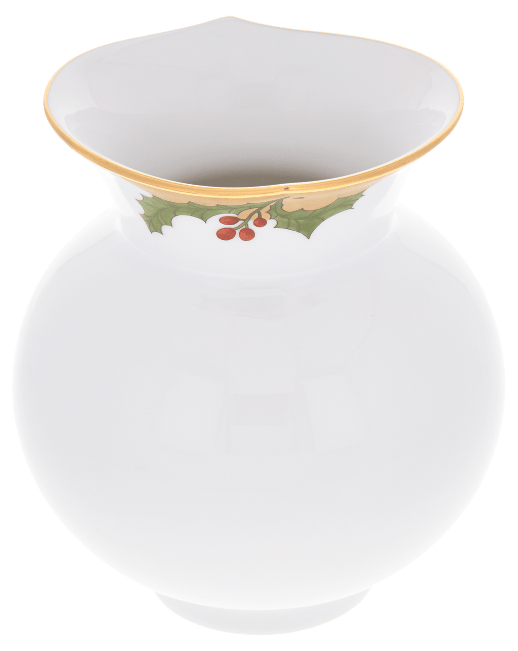 Vase Stechpalme mit Goldrand, H 13,5 cm  Meissen Wellenspiel Pur