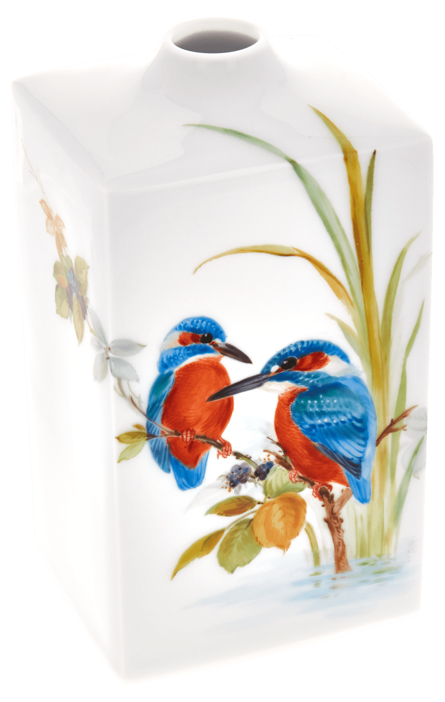 Vase, Vogelmalerei, 2 Eisvögel auf Geäst am Wasser, H 15,5 cm | Meissen Vasen Kollektion 26C034 - 50193 - Meissen Weimar