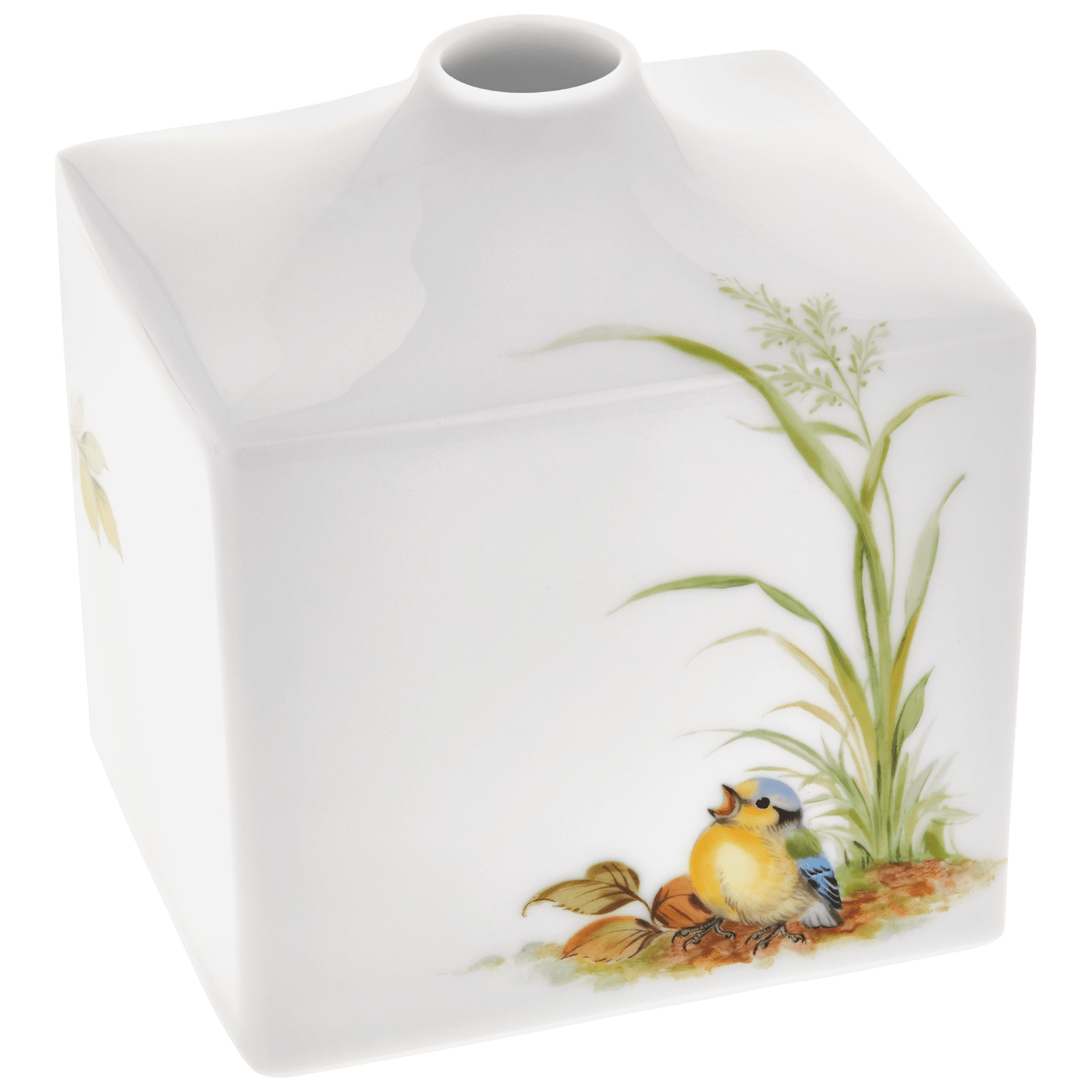 Vase, Vogelmalerei, 3 Blaumeisen auf Himbeerzweig, H 13 cm | Meissen Vasen Kollektion 26C035 - 50192 - Meissen Weimar