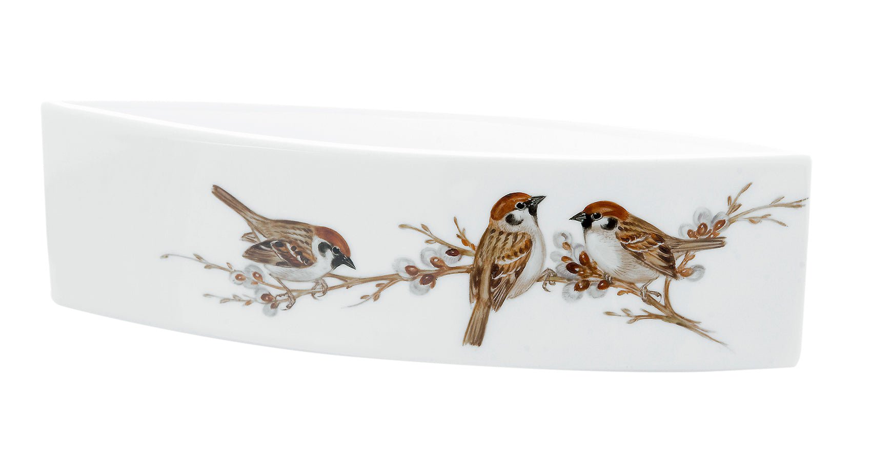 Vase, Vogelmalerei, 4 Feldsperlinge auf Weidenzweig, H 5,5 cm | Meissen Vasen Kollektion 26C030 - 54958 - Meissen Weimar