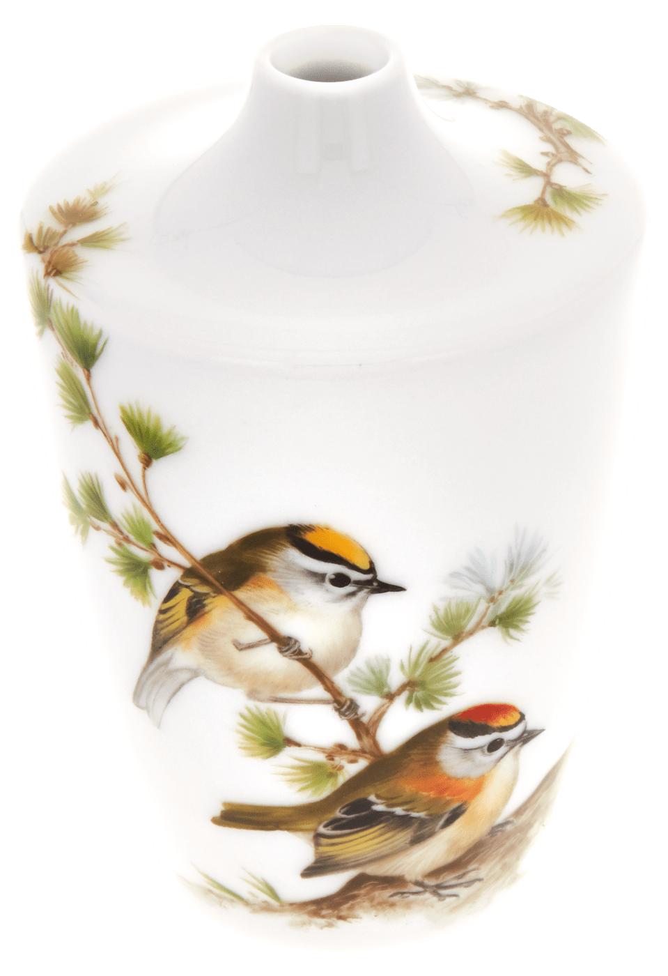 Vase, Vogelmalerei Drei Goldhähnchen auf Lärchenzweig, H 11 cm | Meissen Cosmopolitan 26c031 - 50530 - Meissen Weimar