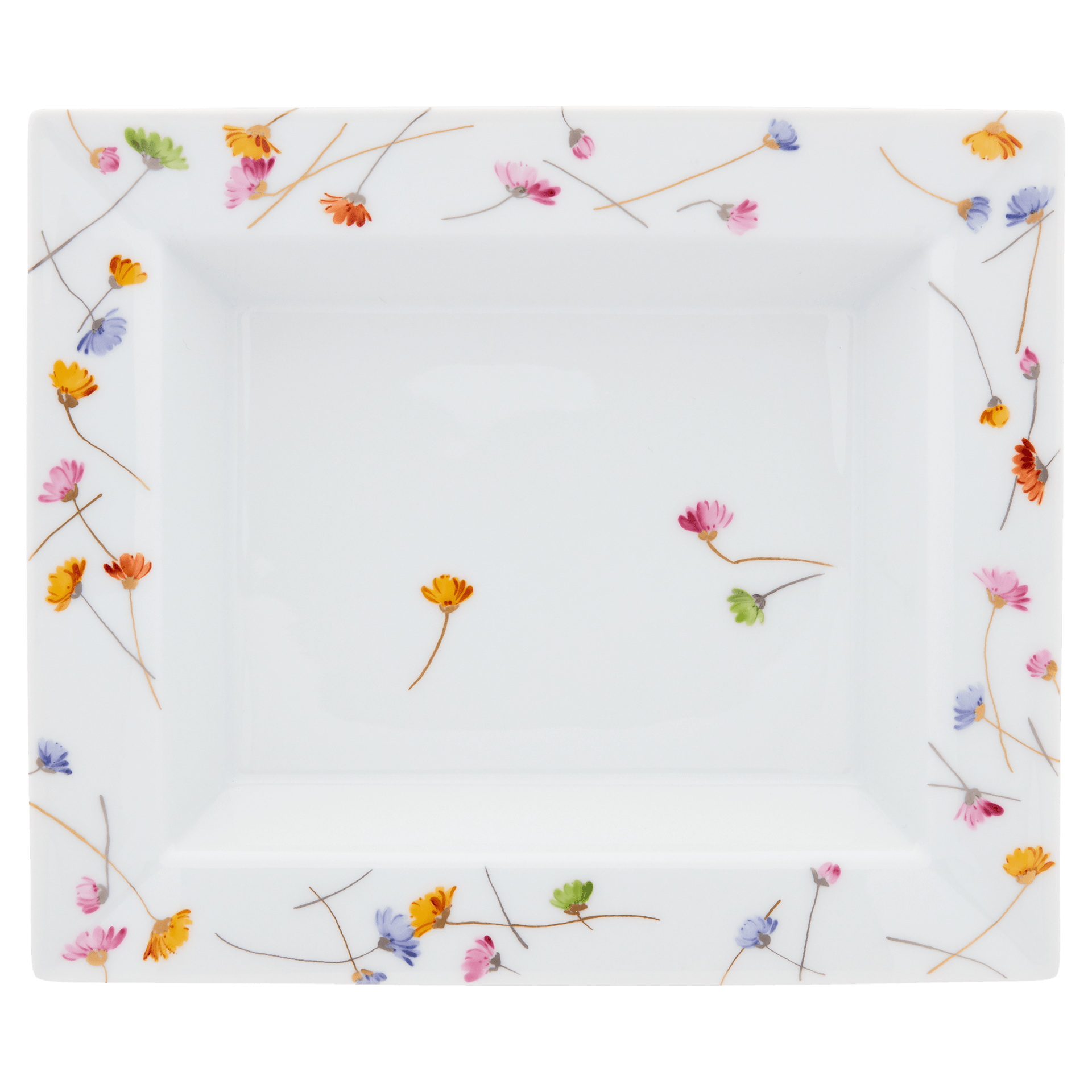 Vide Poche mittel, 'Precious Flowers', 16 x 13,5 cm, Buntes Blütenbukett mit Gold - und Silbermalerei | Meissen Vide Poche 018501 - 53269 - Meissen Weimar