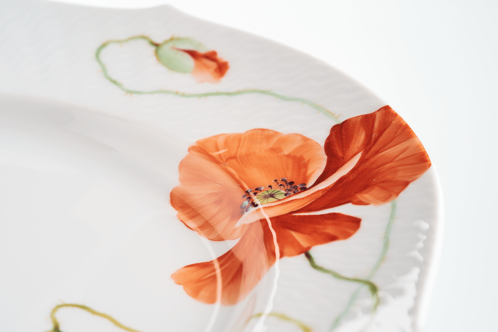 Vorspeise - und Dessertteller, Blumenmalerei "Wilder Mohn", rot, weißer Rand, Ø 22,5 cm | Meissen Wellenspiel Relief 615201 - 29472 - Meissen Weimar