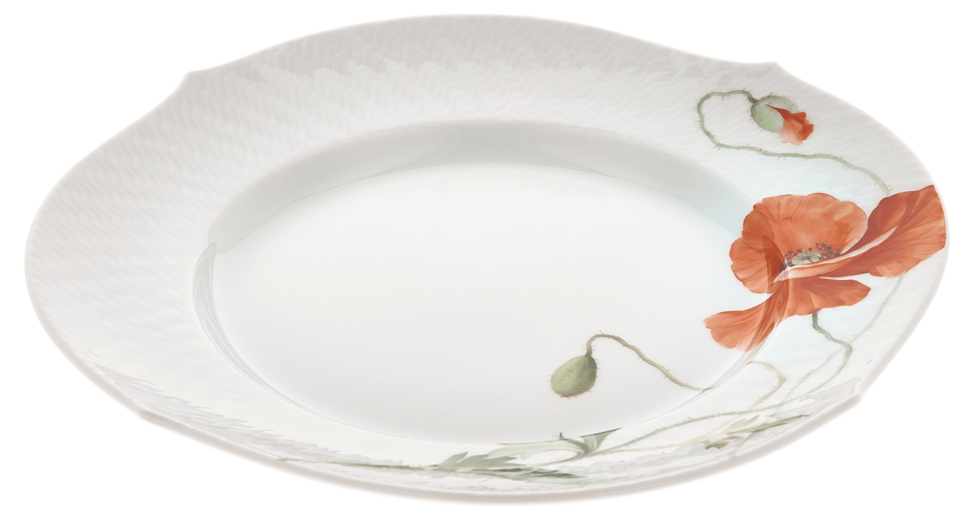 Vorspeise - und Dessertteller, Blumenmalerei "Wilder Mohn", rot, weißer Rand, Ø 22,5 cm | Meissen Wellenspiel Relief 615201 - 29472 - Meissen Weimar