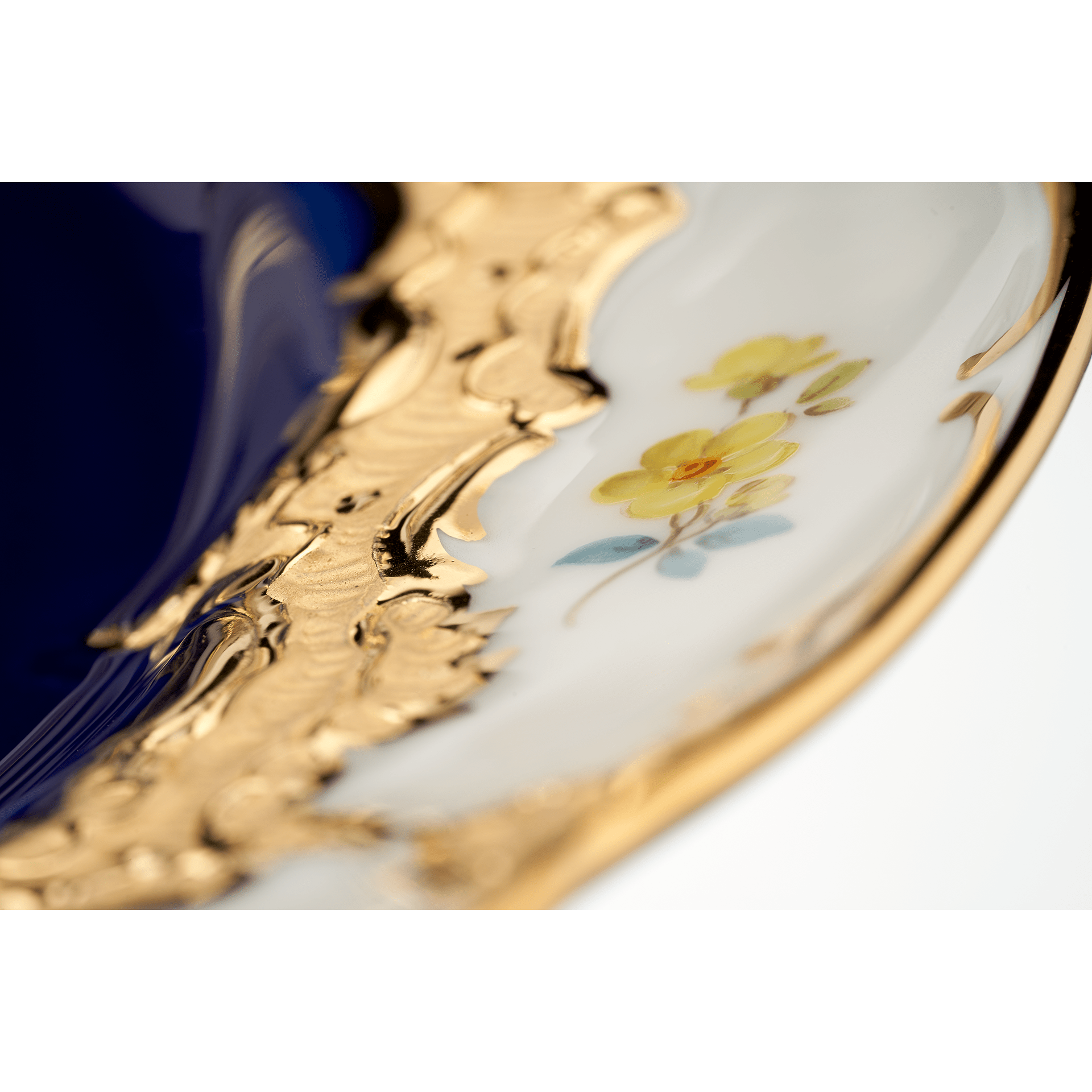 Vorspeise - und Dessertteller, gestreute Blümchen, königsblau glasiert, Goldbronze, Ø 20 cm | Meissen B - Form 011079 - 15501 - Meissen Weimar