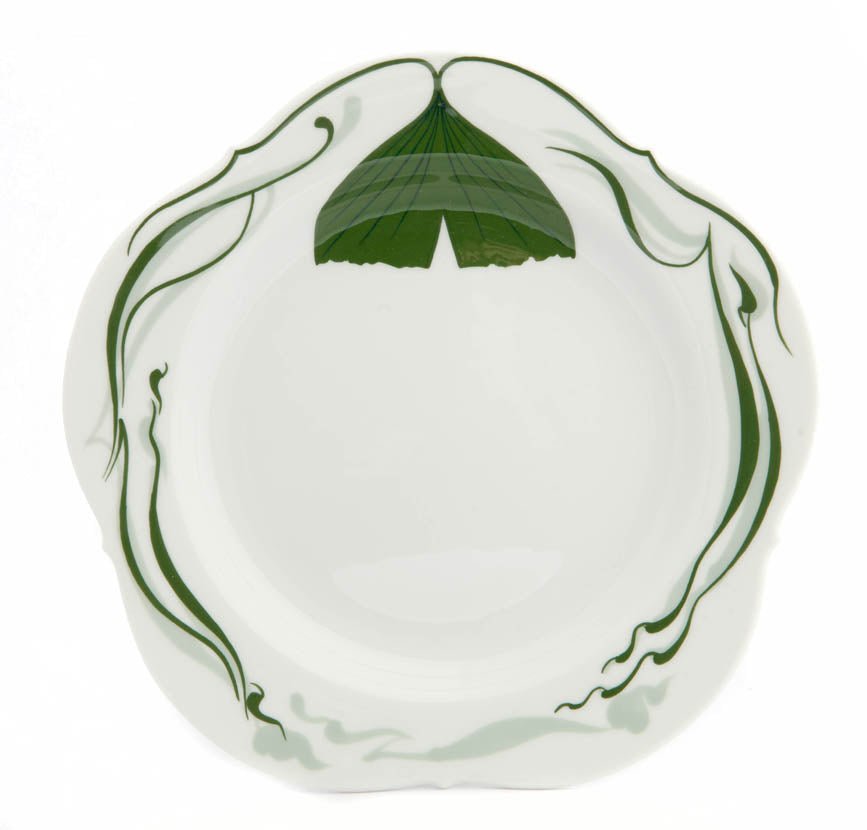 Vorspeise - und Dessertteller, Ginkgoblatt mit Lösungsmalerei, grün, weißer Rand, ø 21 cm | Meissen Großer Ausschnitt 843001 - 23472 - Meissen Weimar