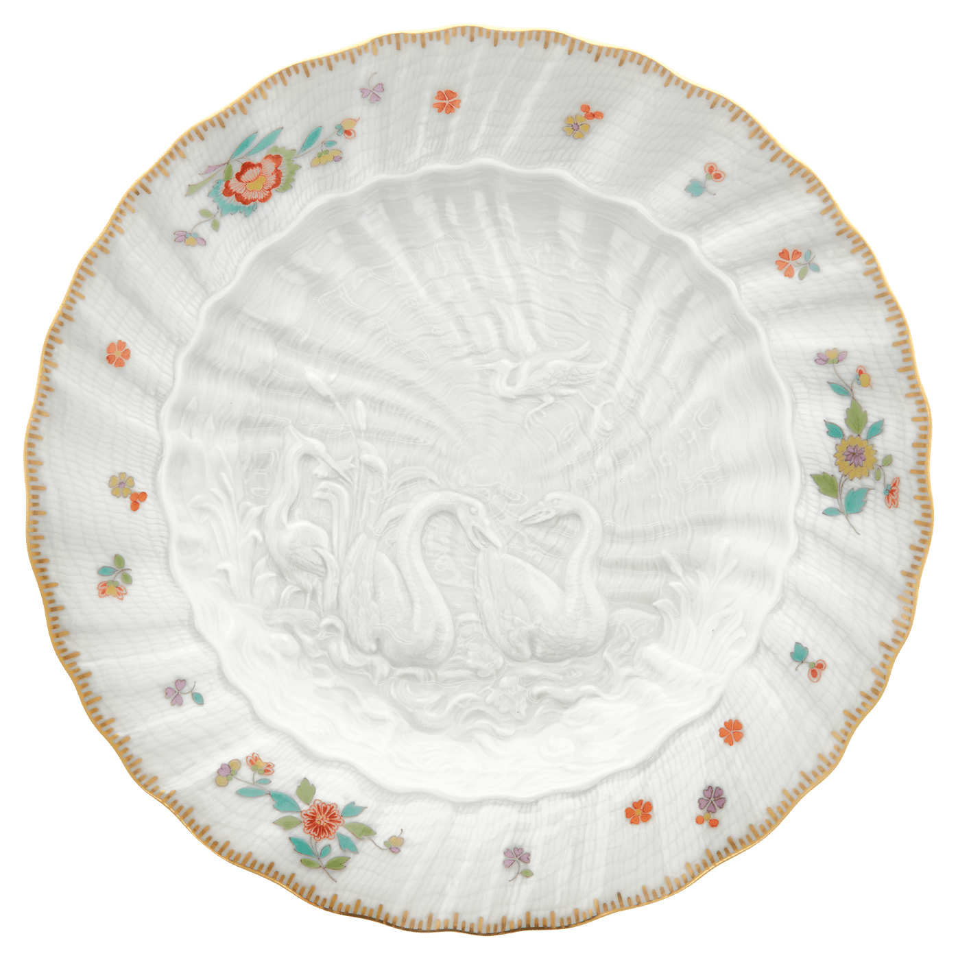 Vorspeise - und Dessertteller, Indische Blumenzweige, gestreute Blümchen, Goldkante, Goldrand, Ø 20 cm | Meissen Schwanendessin 397152 - 05472 - Meissen Weimar