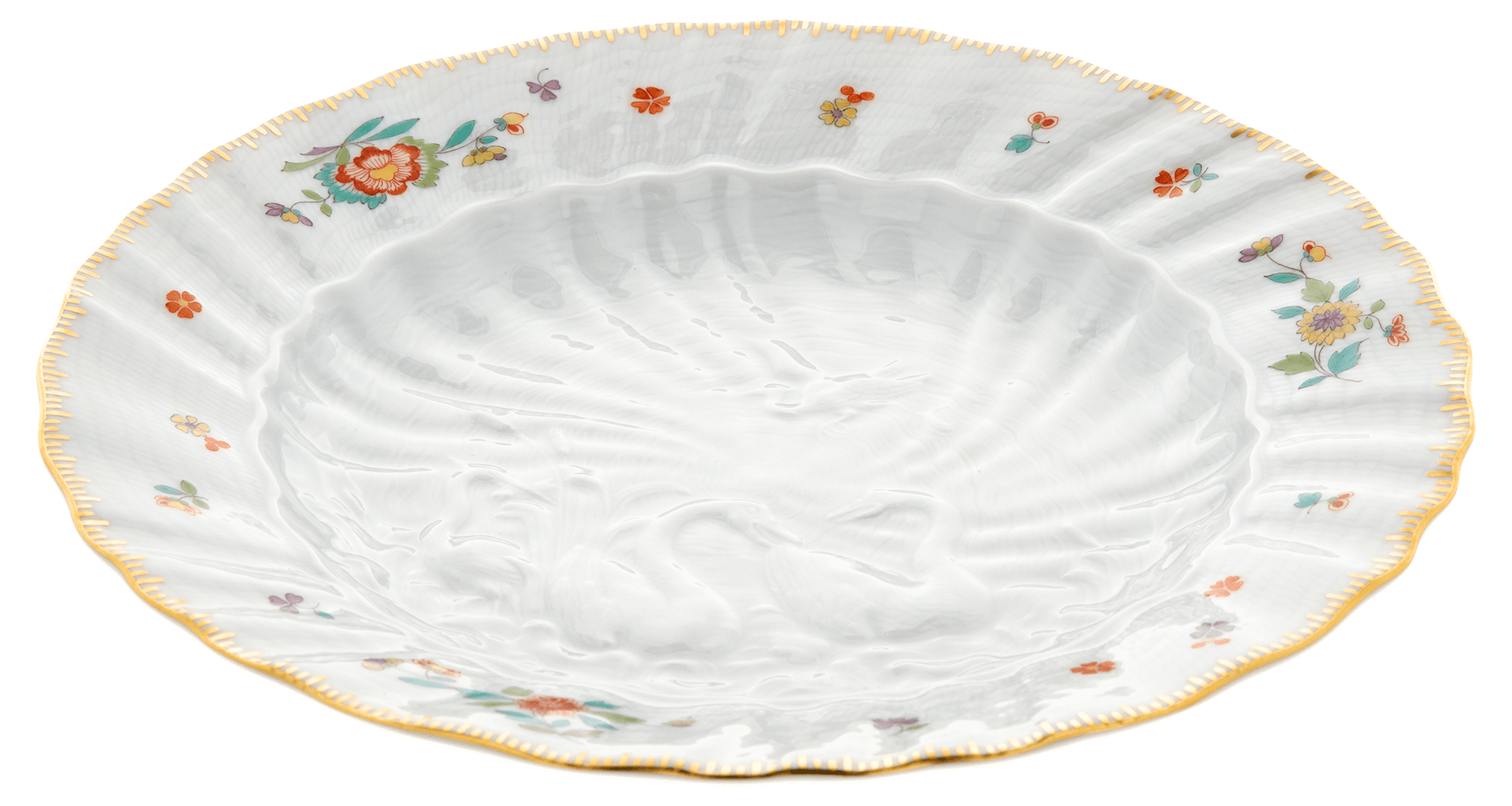 Vorspeise - und Dessertteller, Indische Blumenzweige, gestreute Blümchen, Goldkante, Goldrand, Ø 20 cm | Meissen Schwanendessin 397152 - 05472 - Meissen Weimar