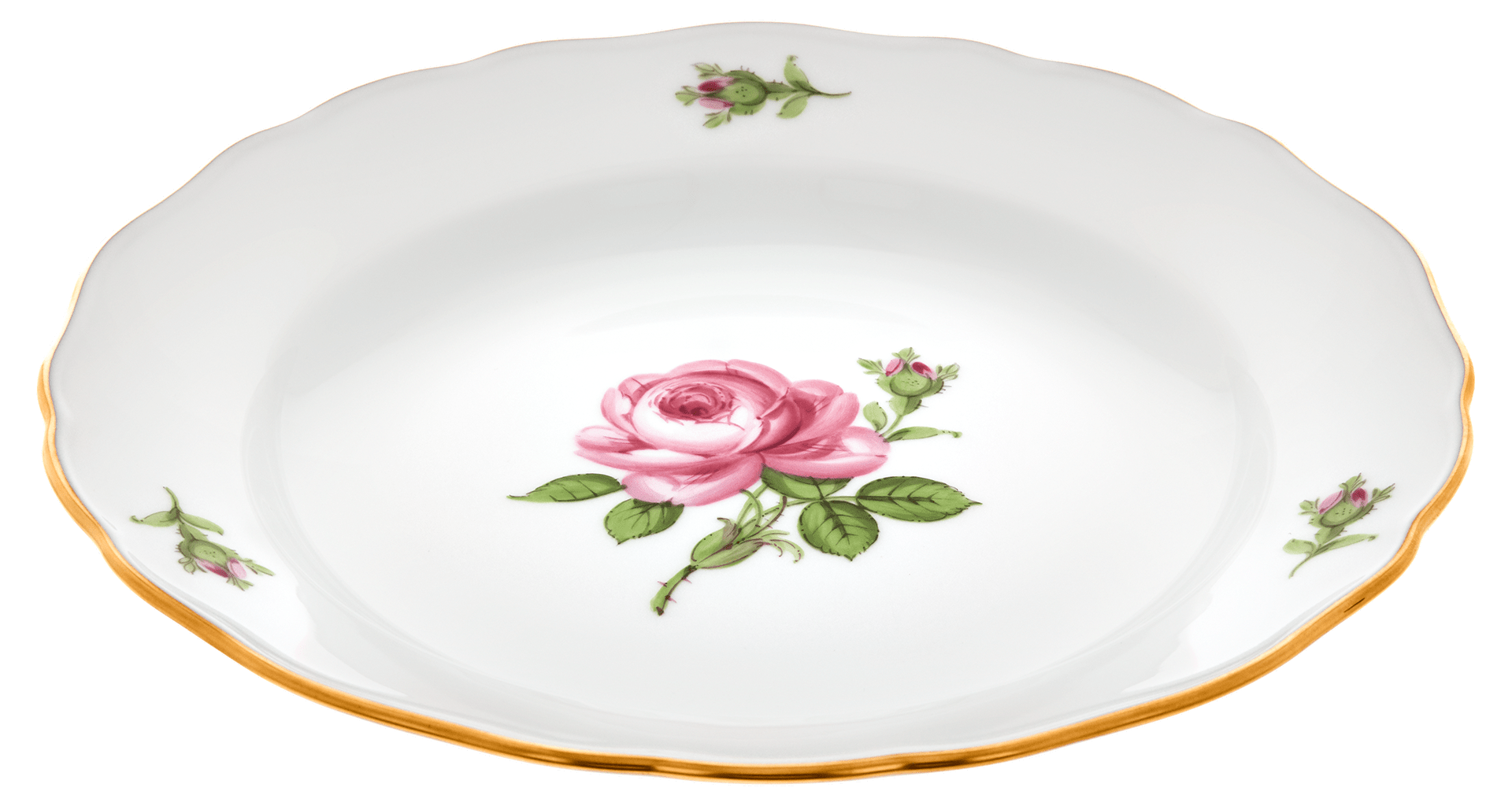 Vorspeise - und Dessertteller, Purpur Rose mitte, bunt, Goldrand, Ø 20 cm | Meissen Neuer Ausschnitt 020110 - 00472 - Meissen Weimar