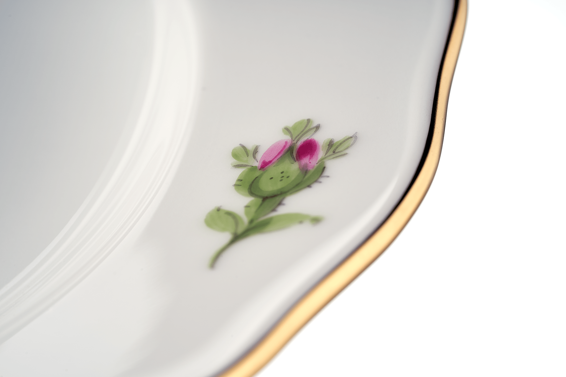 Vorspeise - und Dessertteller, Purpur Rose mitte, bunt, Goldrand, Ø 20 cm | Meissen Neuer Ausschnitt 020110 - 00472 - Meissen Weimar