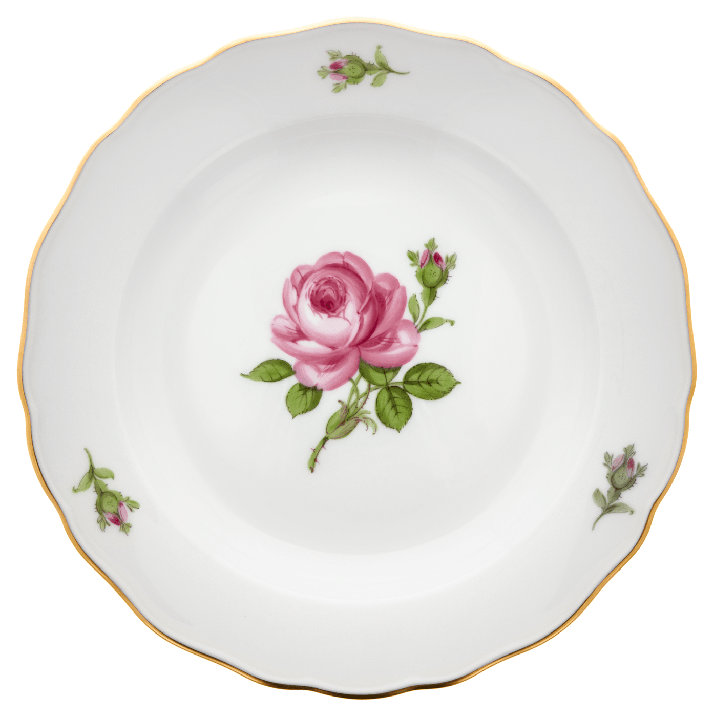 Vorspeise - und Dessertteller, Purpur Rose mitte, bunt, Goldrand, Ø 20 cm | Meissen Neuer Ausschnitt 020110 - 00472 - Meissen Weimar