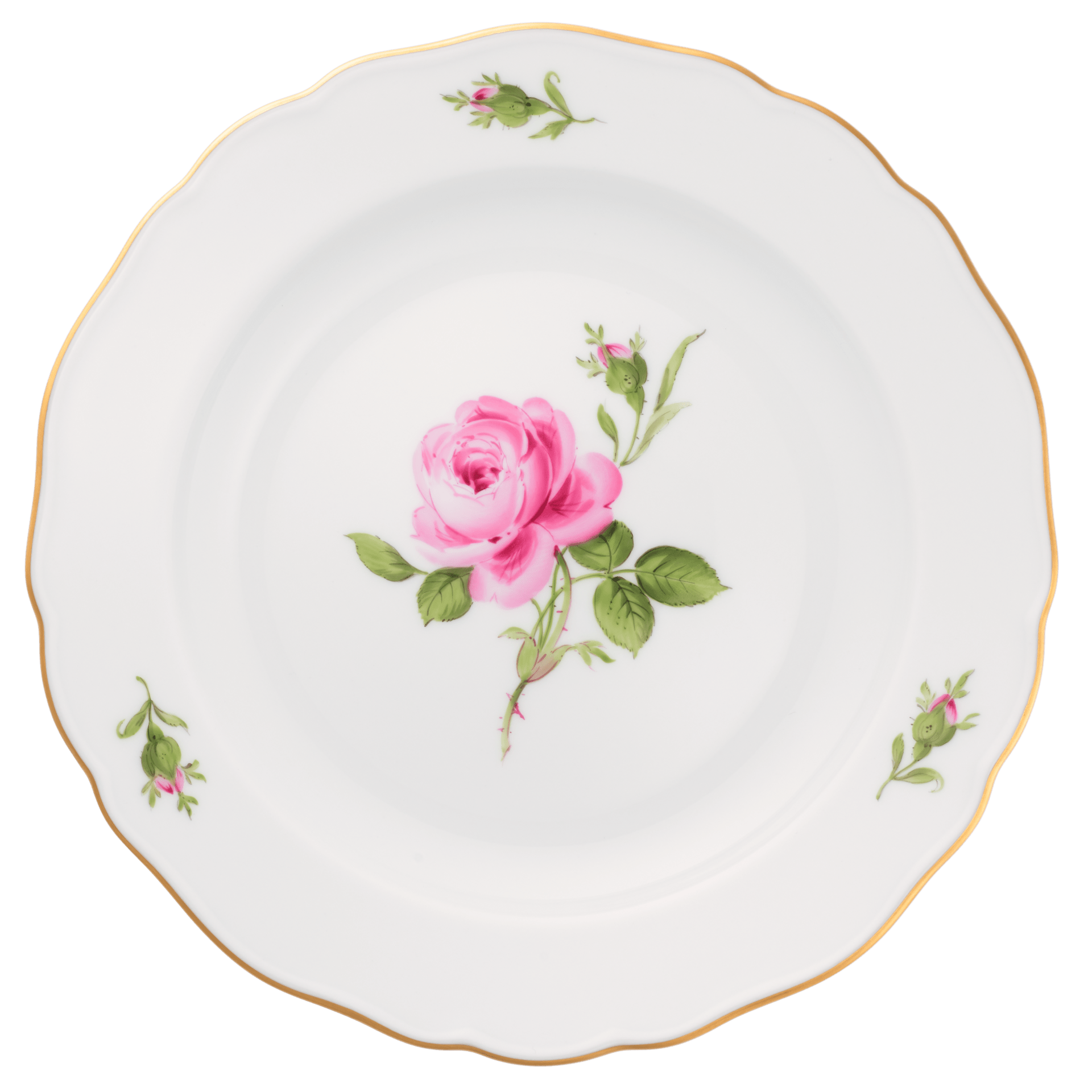 Vorspeise - und Dessertteller, Rose mitte, bunt, Goldrand, Ø 18 cm | Meissen Neuer Ausschnitt 020110 - 00501 - Meissen Weimar