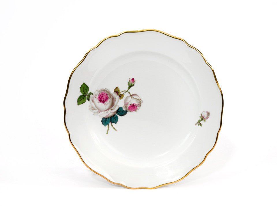 Vorspeise - und Dessertteller, Weiße Rose mit Purpurkern, Goldrand, Ø 18 cm | Meissen Neuer Ausschnitt 029510 - 00501 - Meissen Weimar