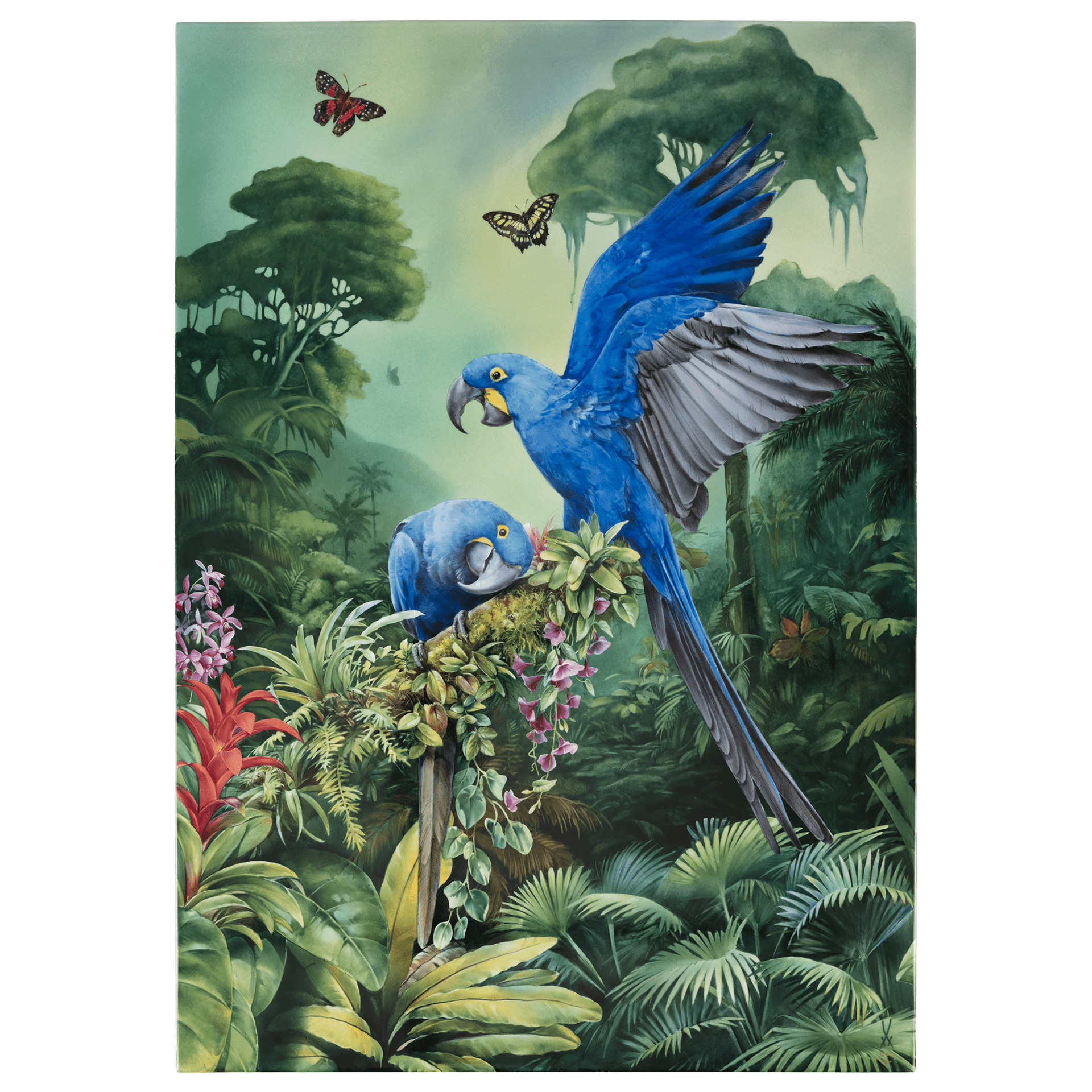 Wandbild Amazonas Blaue Aras, H 75 cm | Meissen Exklusiv - Kollektion 930280-9m221 - Meissen Weimar