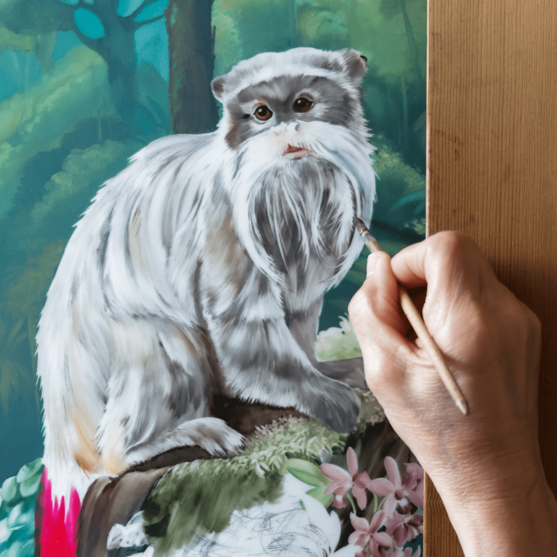 Wandbild Amazonas Kaiserschnurrbarttamarin Äffchen, Porzellan, H 75 cm | Meissen Exklusiv - Kollektion 930380-9m221 - Meissen Weimar