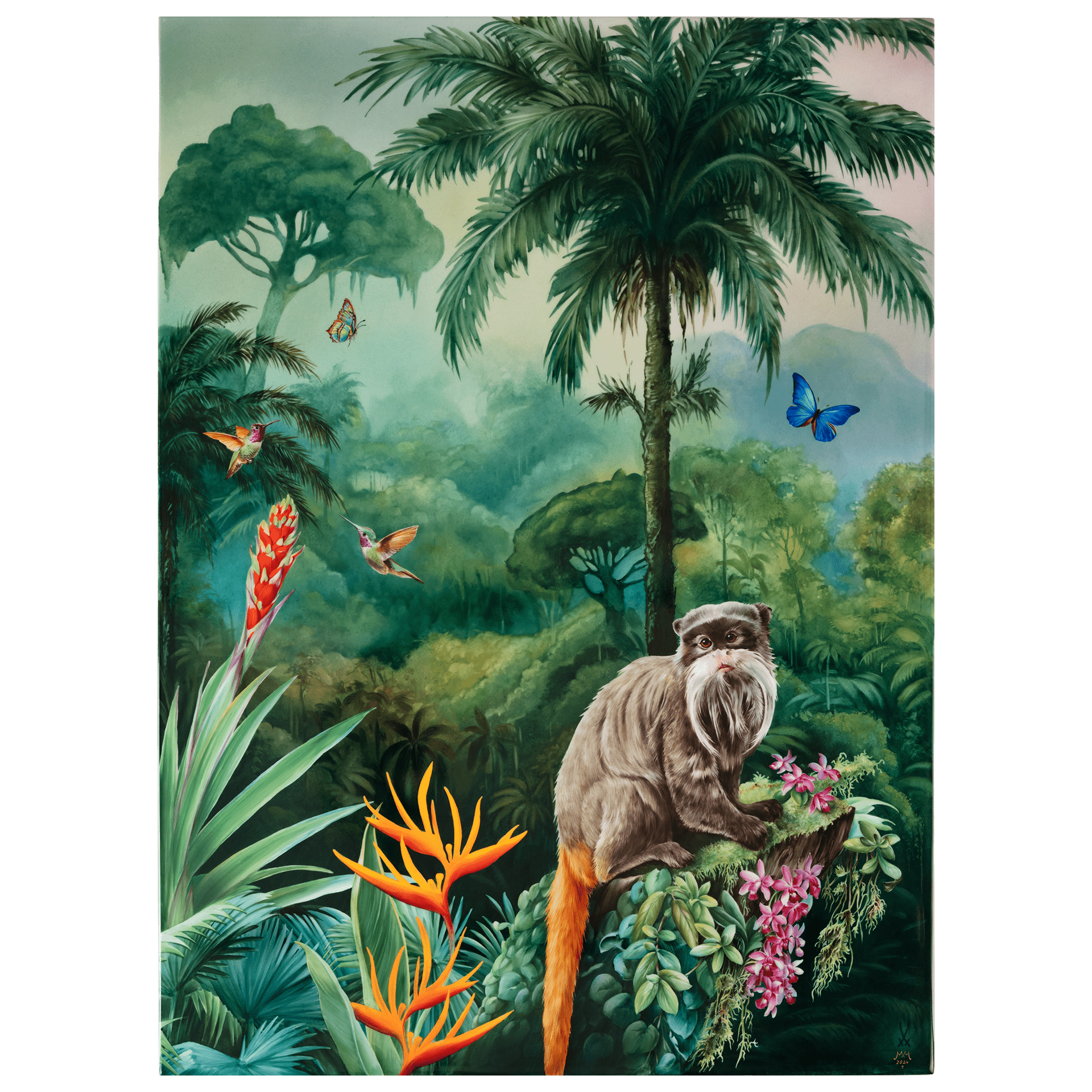 Wandbild Amazonas Kaiserschnurrbarttamarin Äffchen, Porzellan, H 75 cm | Meissen Exklusiv - Kollektion 930380-9m221 - Meissen Weimar