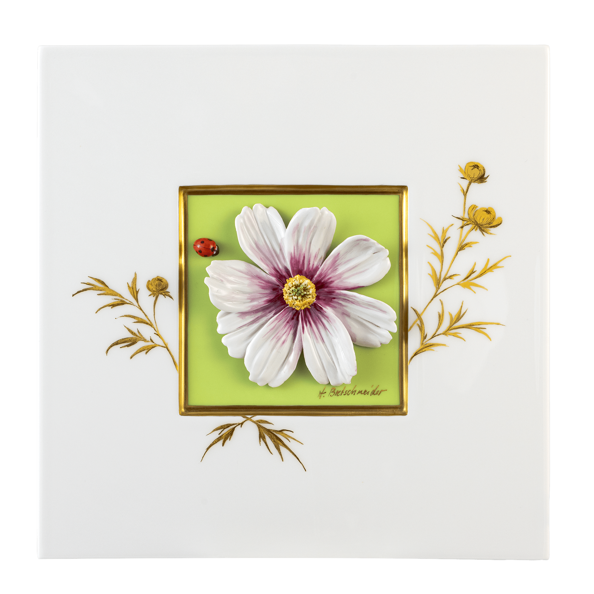 Wandbild Cosmea mit Marienkäfer, 23 x 23 cm | Meissen Unikate 63c059-u6675 - Meissen Weimar