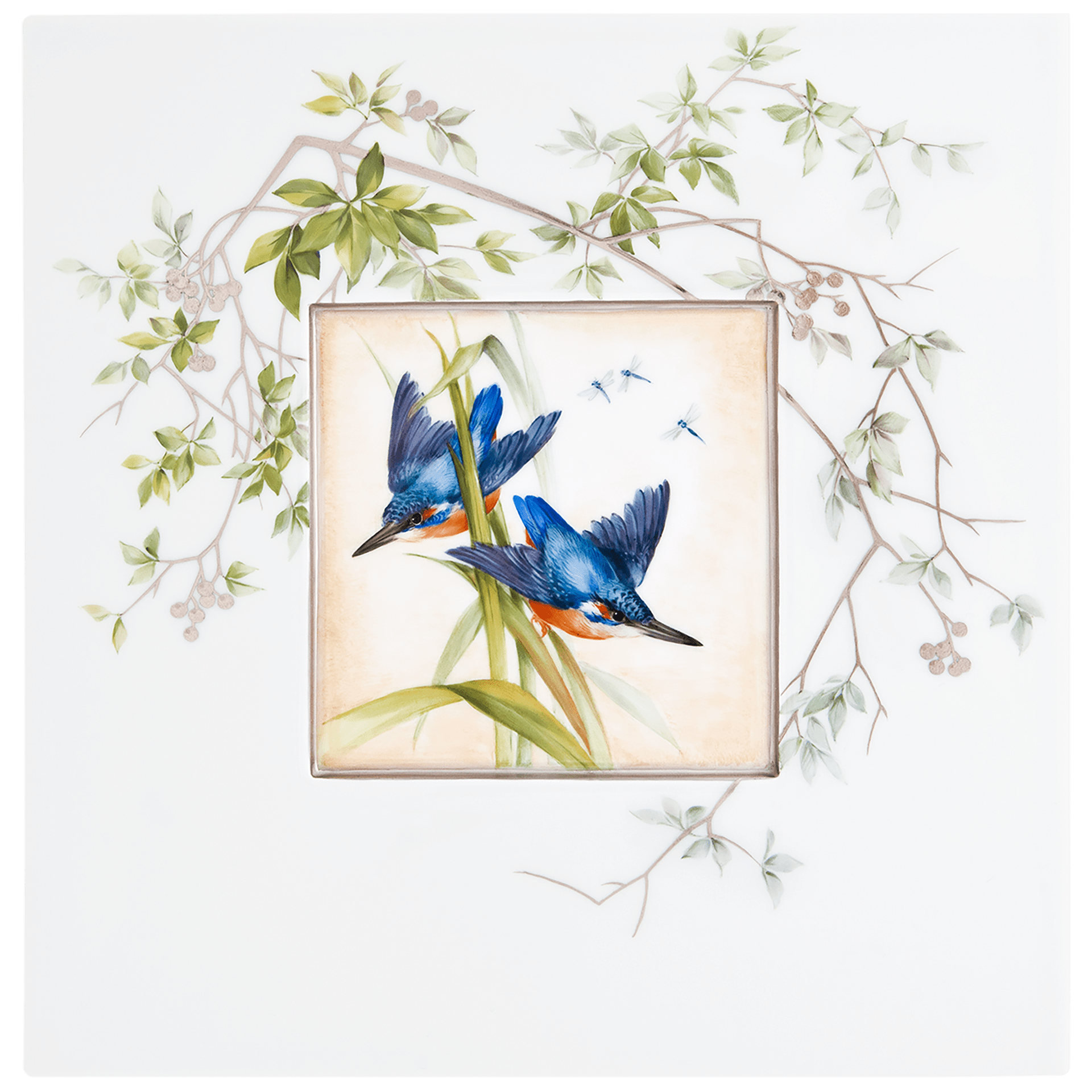 Wandbild Eisvögel mit Insekten, 23 cm Höhe | Meissen Limitierte Meisterwerke 261884-9m008 - Meissen Weimar