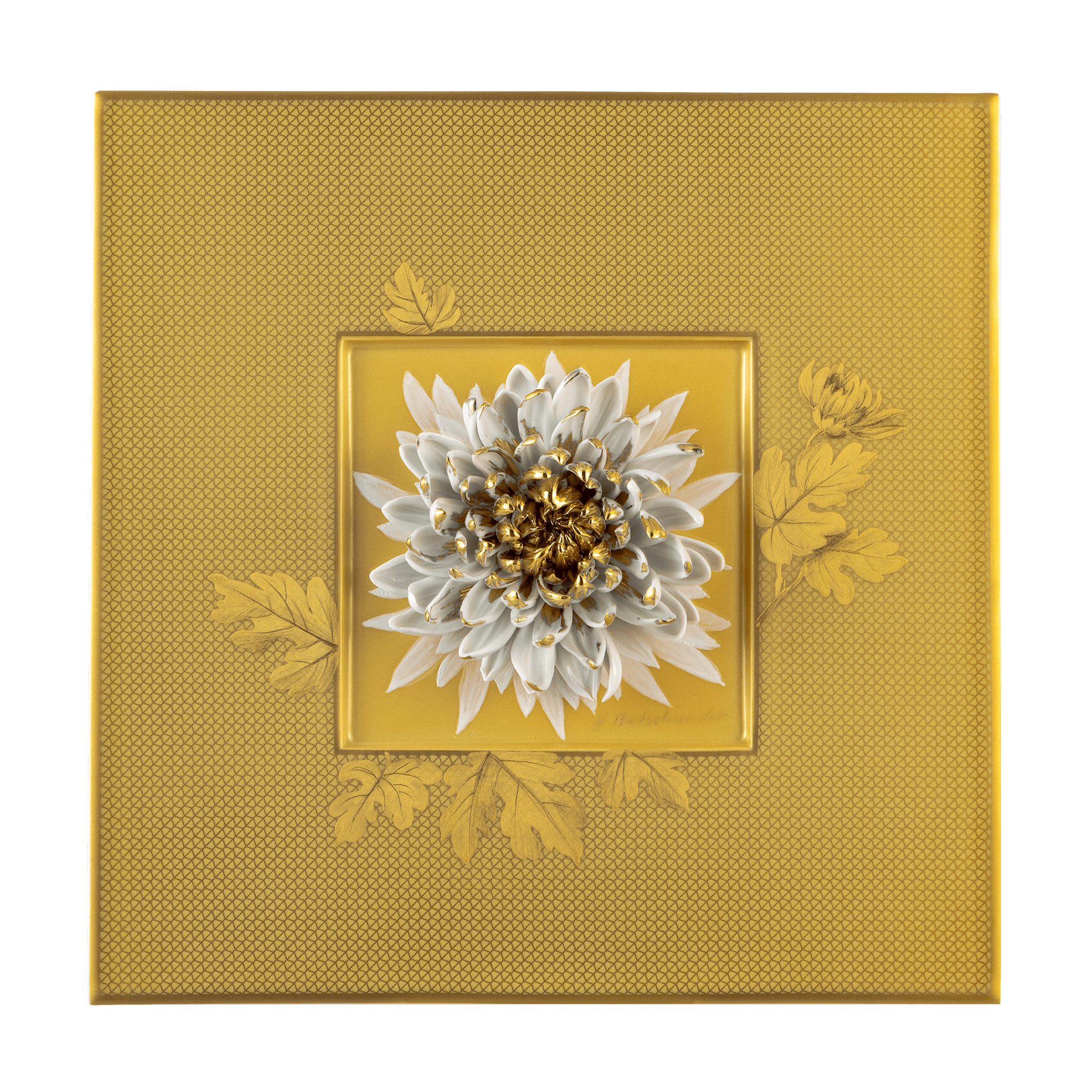 Wandbild Goldene Chrysantheme, 23 x 23 cm | Meissen Unikate 63c059-u6672 - Meissen Weimar