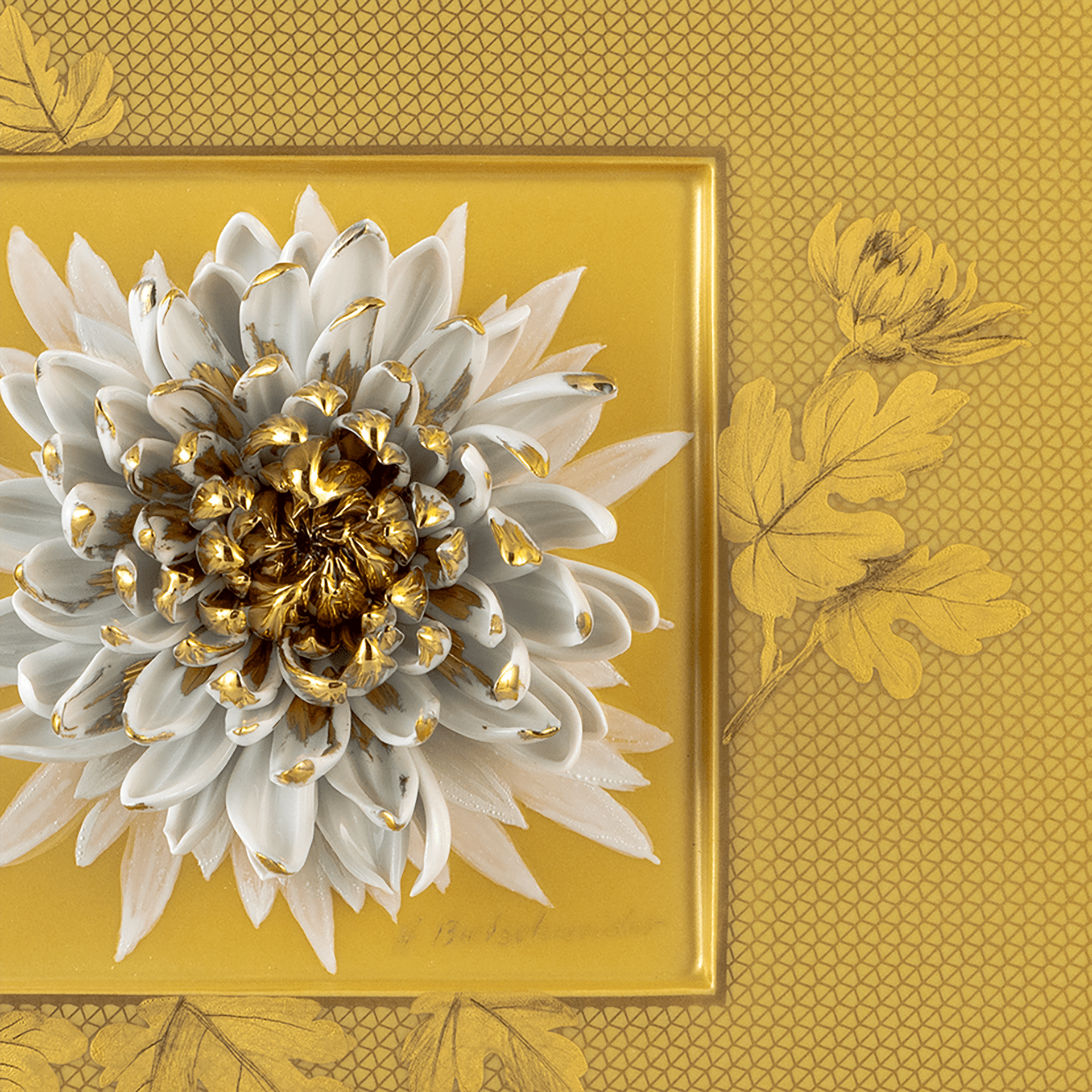 Wandbild Goldene Chrysantheme, 23 x 23 cm | Meissen Unikate 63c059-u6672 - Meissen Weimar