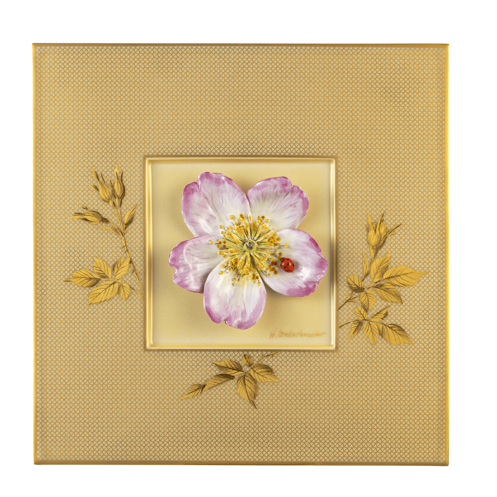 Wandbild Heckenrose mit Marienkäfer, 23 x 23 cm | Meissen Unikate 63c059-u6670 - Meissen Weimar