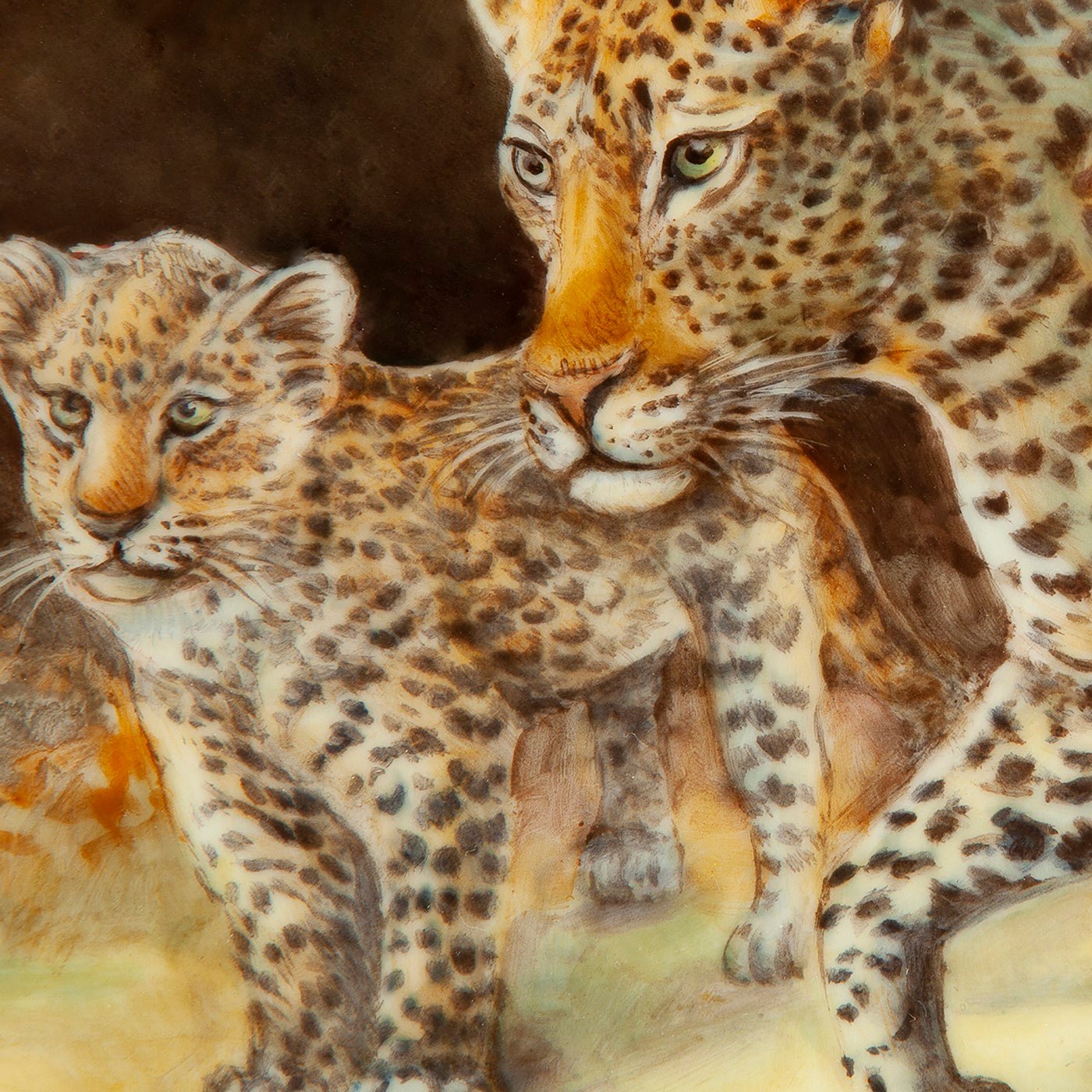 Wandbild Leopardin am Wasser, Porzellan, H 36 cm x B 53 cm, limitiert | Meissen Limitierte Meisterwerke 936884 - 9m233 - Meissen Weimar