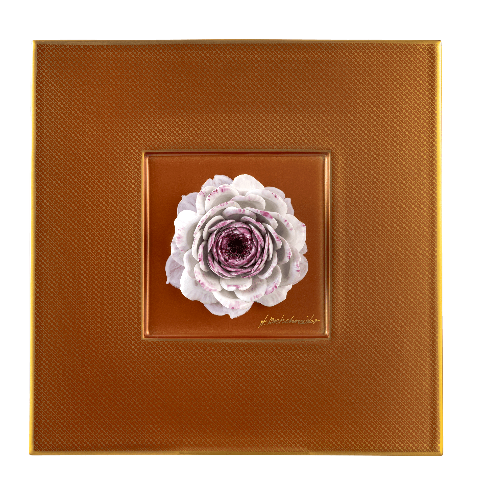 Wandbild Purpur Rosenblüte, Porzellan, 23 x 23 cm | Meissen Wandbilder - Edition 63c059-u6679 - Meissen Weimar