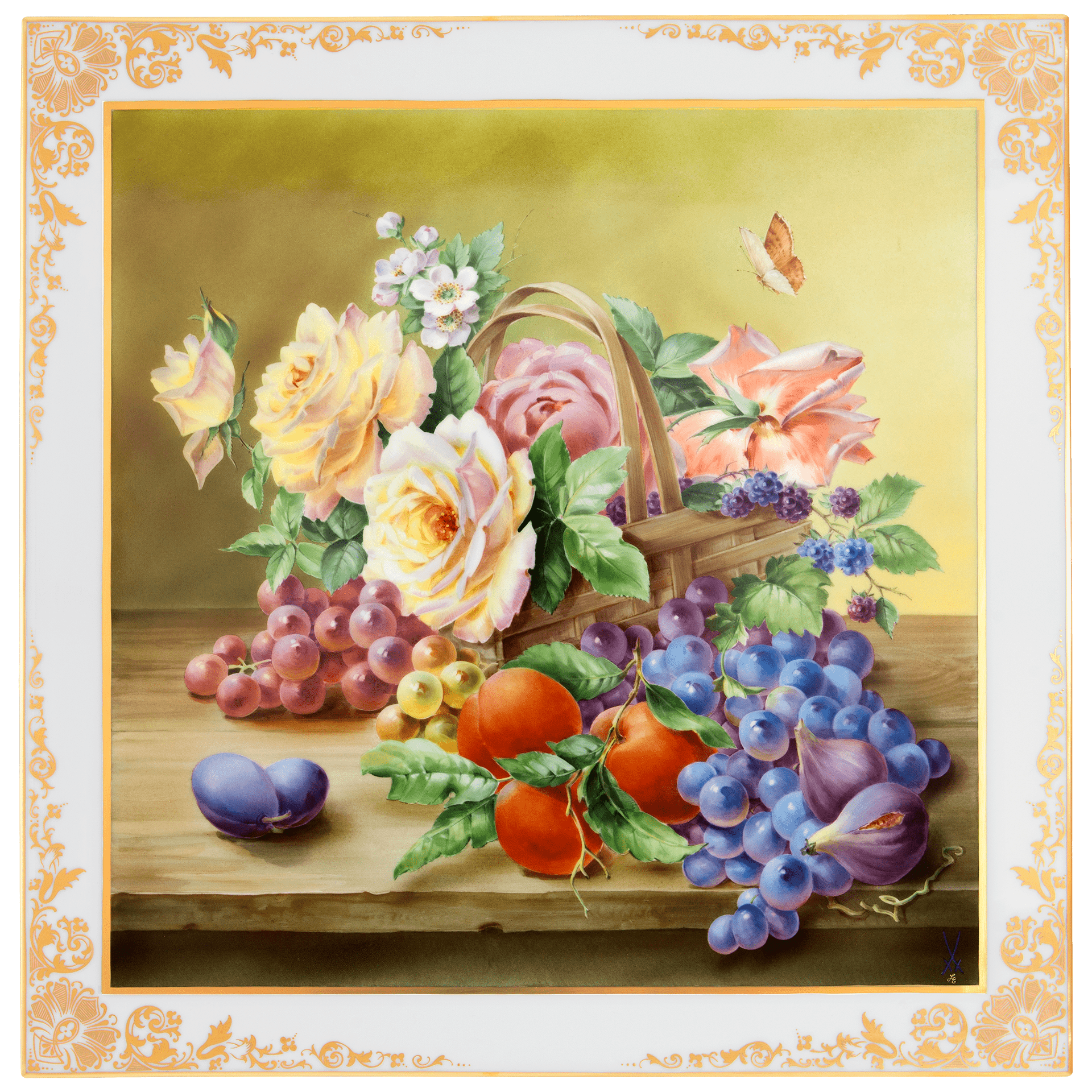 Wandbild Rosenkorb, Limitiert, 45 x 45 cm | Meissen Limitierte Meisterwerke 932l84-9m015 - Meissen Weimar