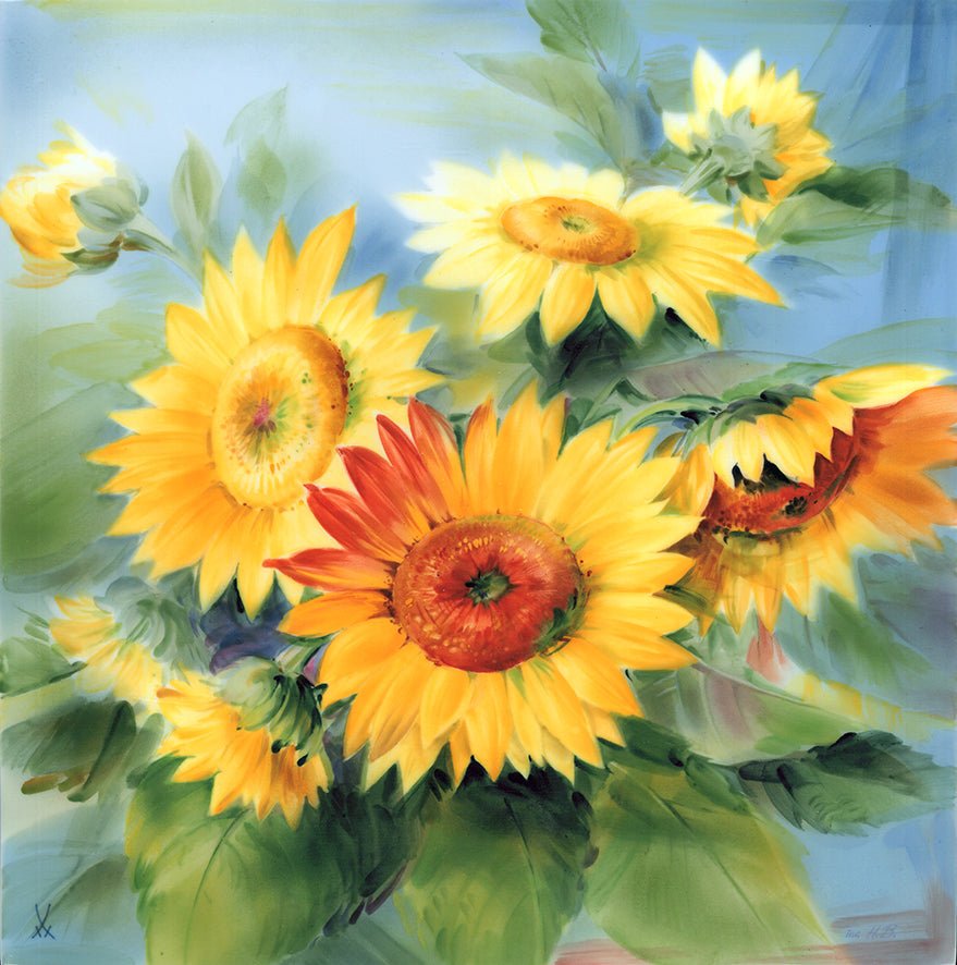 Wandbild, Sonnenblumen, 35 x 35 cm | Meissen Art Colletion - Wandbild nach einem Aquarell von Ludwig Richter 932140 - 9M013 - Meissen Weimar